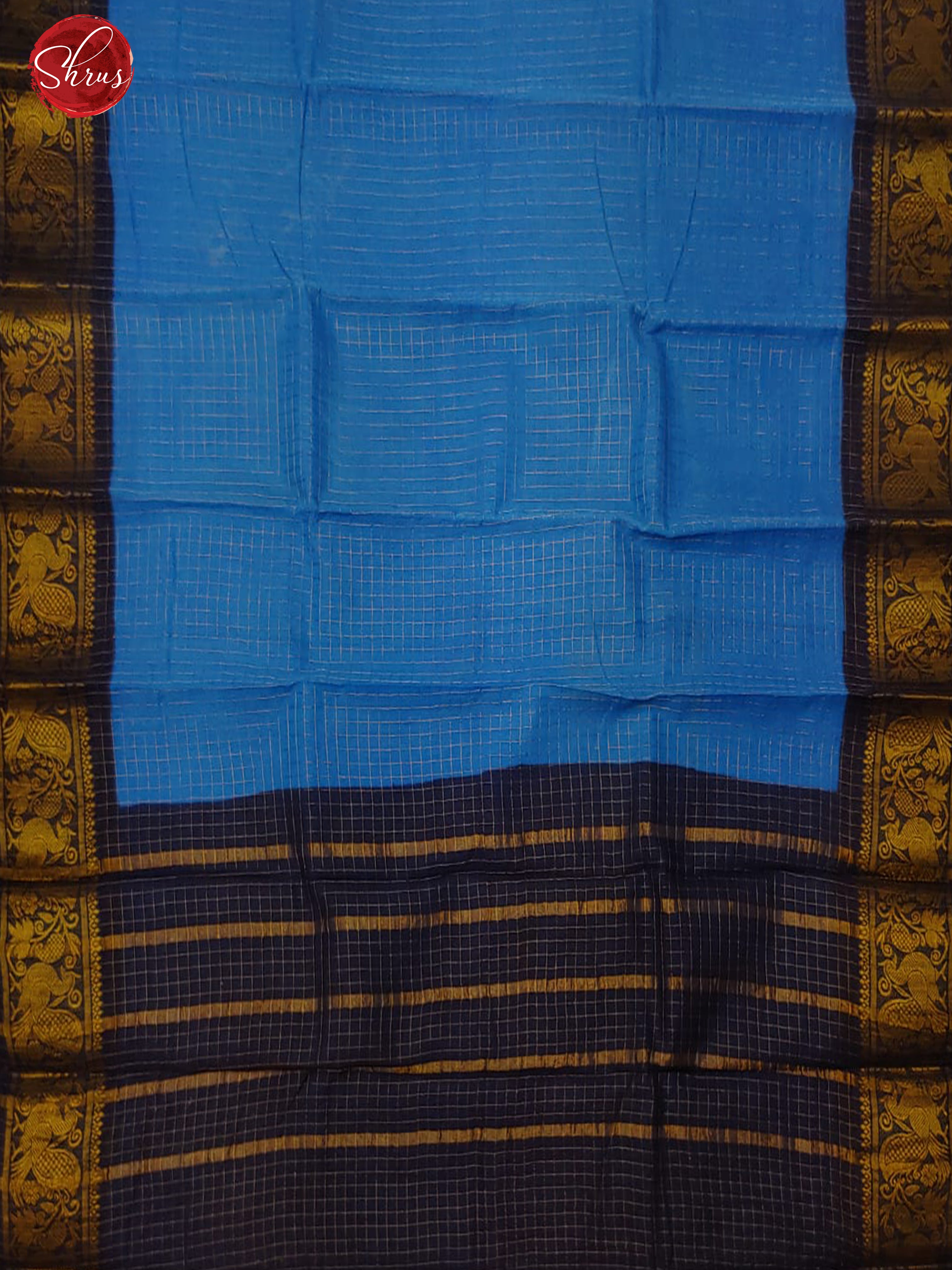 Blue & Peacock Blue- Sungudi Cotton with zari checks on  the Body & Contrast Zari Border - Shop on ShrusEternity.com