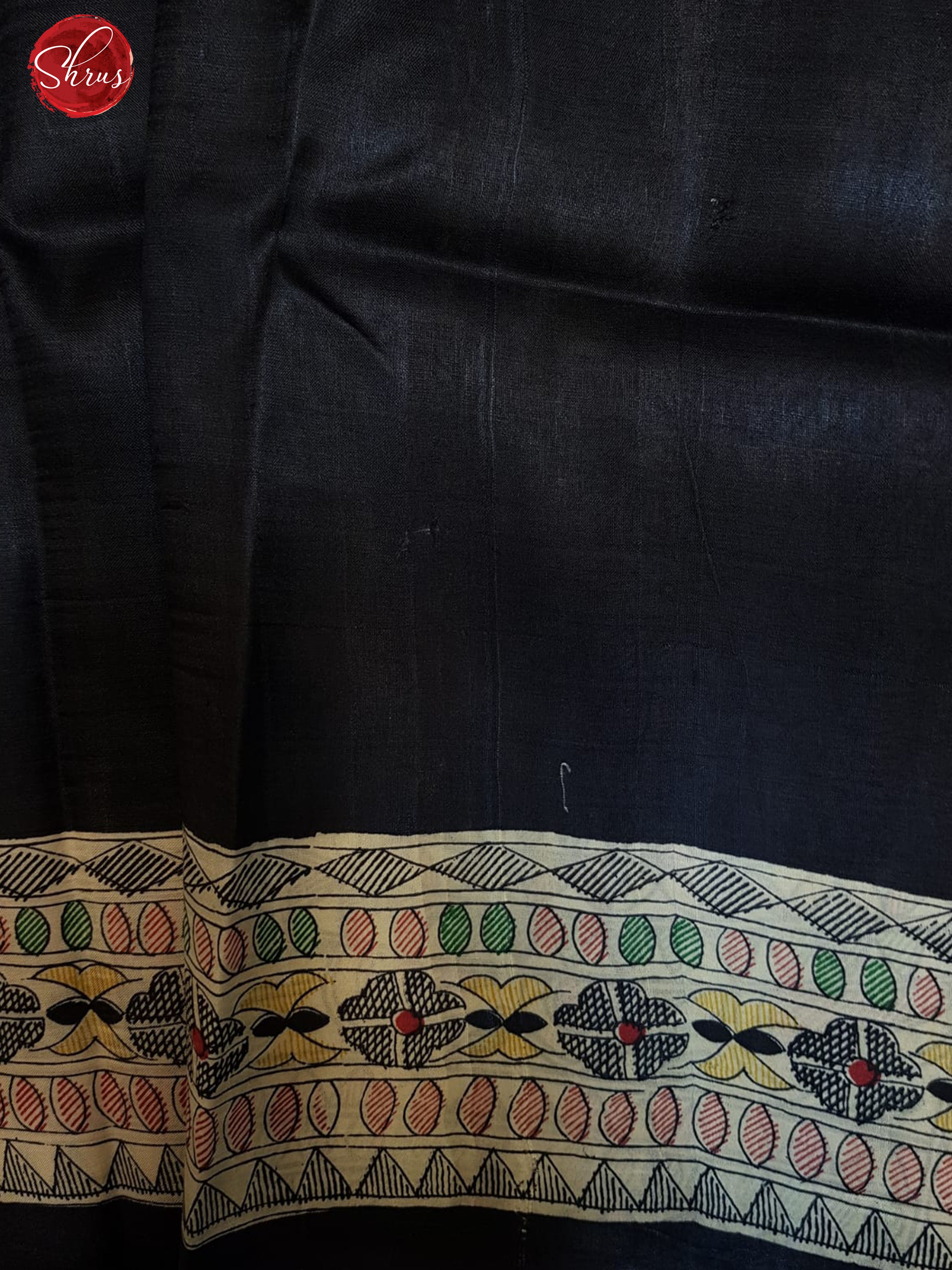 Black & Cream - Murshidabad Silk with plain body & printed Border - Shop on ShrusEternity.com