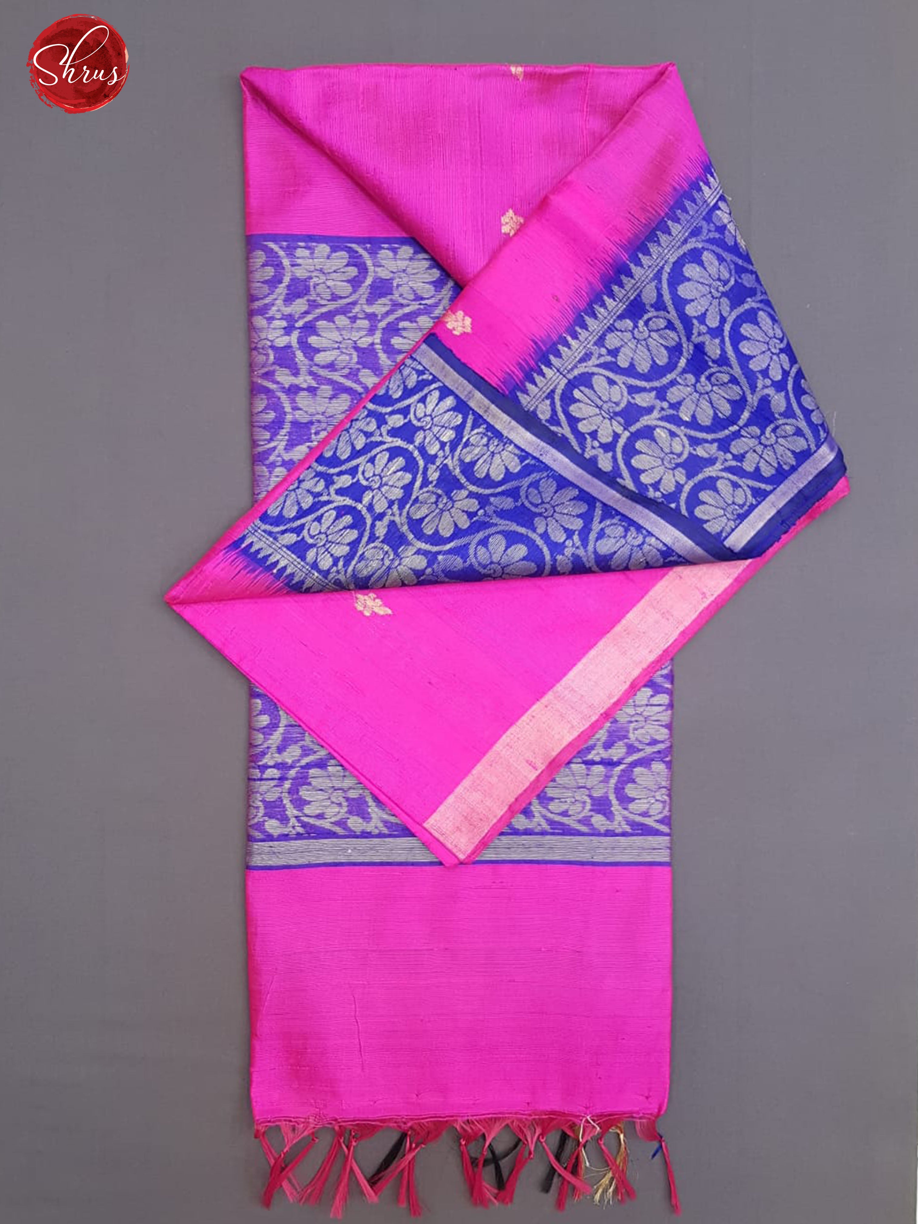 Pink & Blue - Raw Silk with zari buttas on the body & contrast Zari border - Shop on ShrusEternity.com