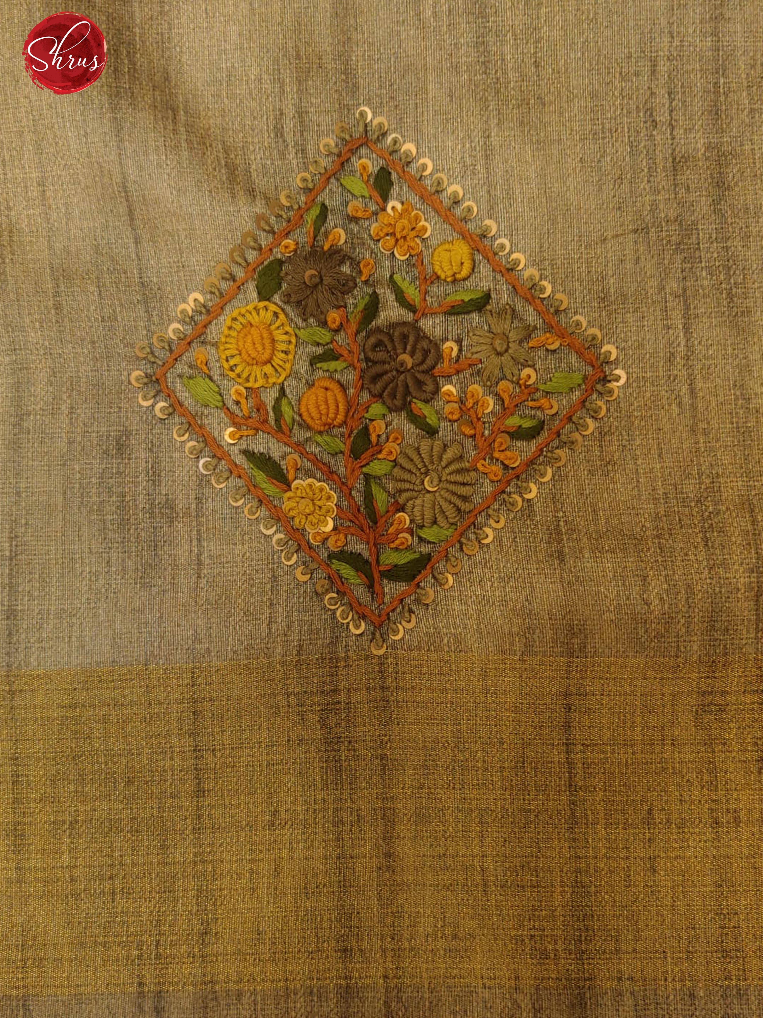 Sandal & Grey - Semi Tussar with floral embroidery on the body & Zari Border - Shop on ShrusEternity.com