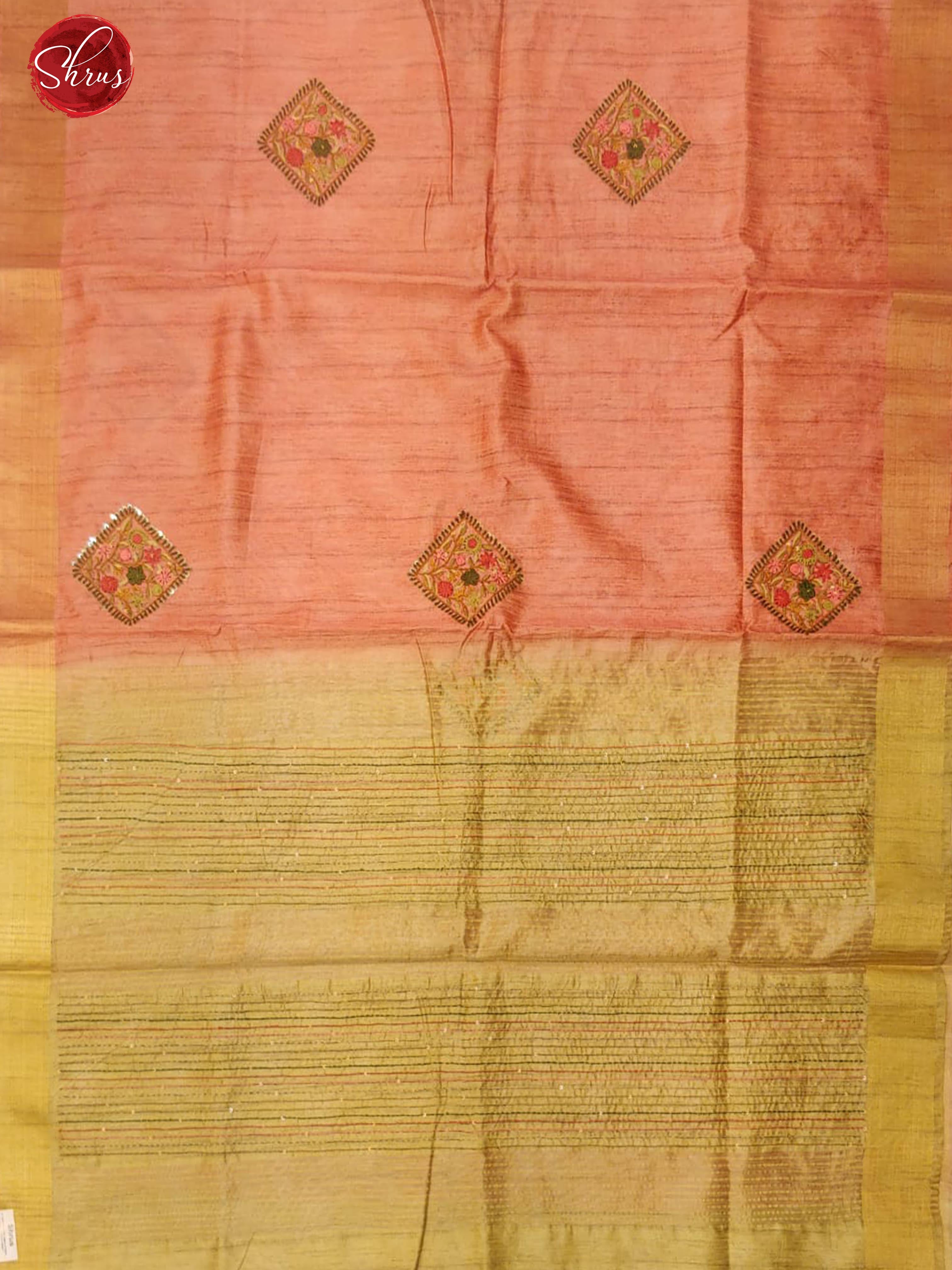 Pink & Beige - Semi Tussar with floral embroidery on the body & Zari Border - Shop on ShrusEternity.com