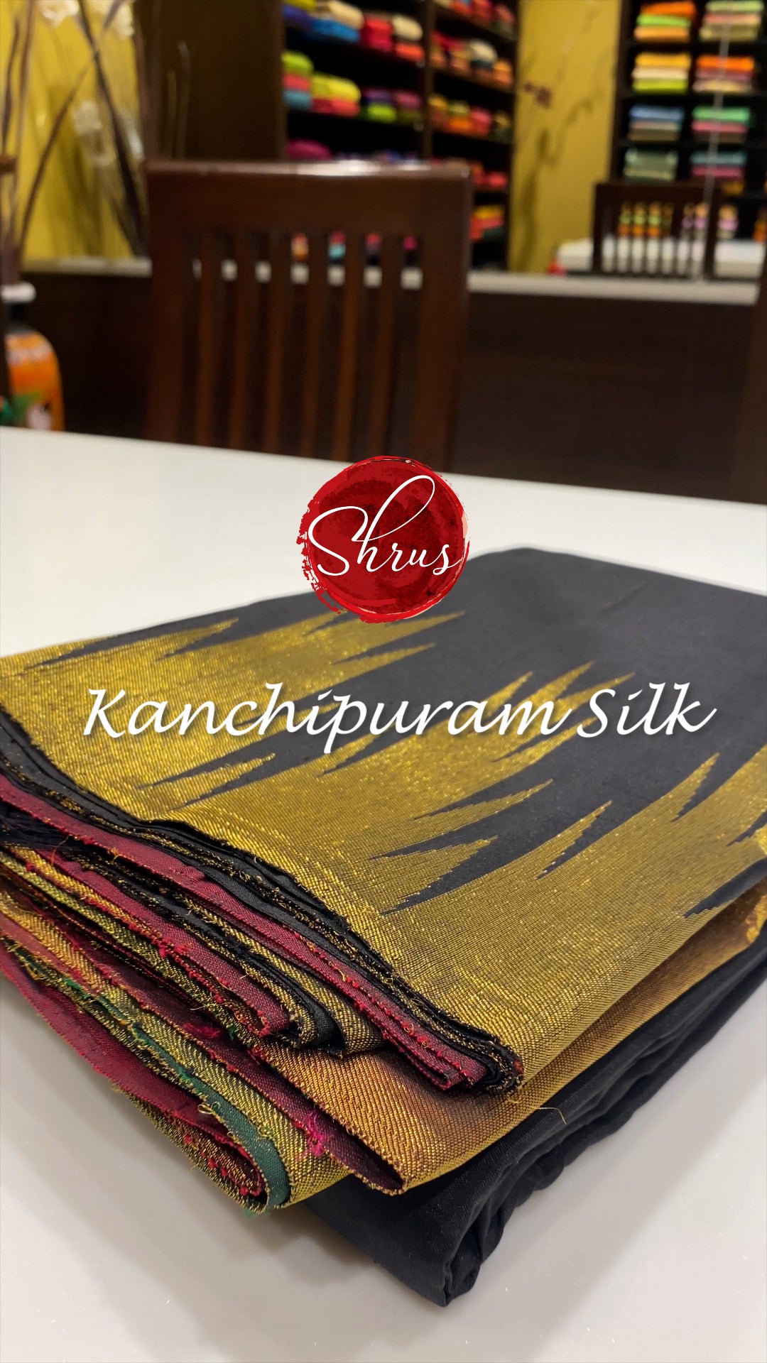 Black & Maroon - Kanchipuram Silk with plain body and Gold zari woven Temple border - Shop on ShrusEternity.com