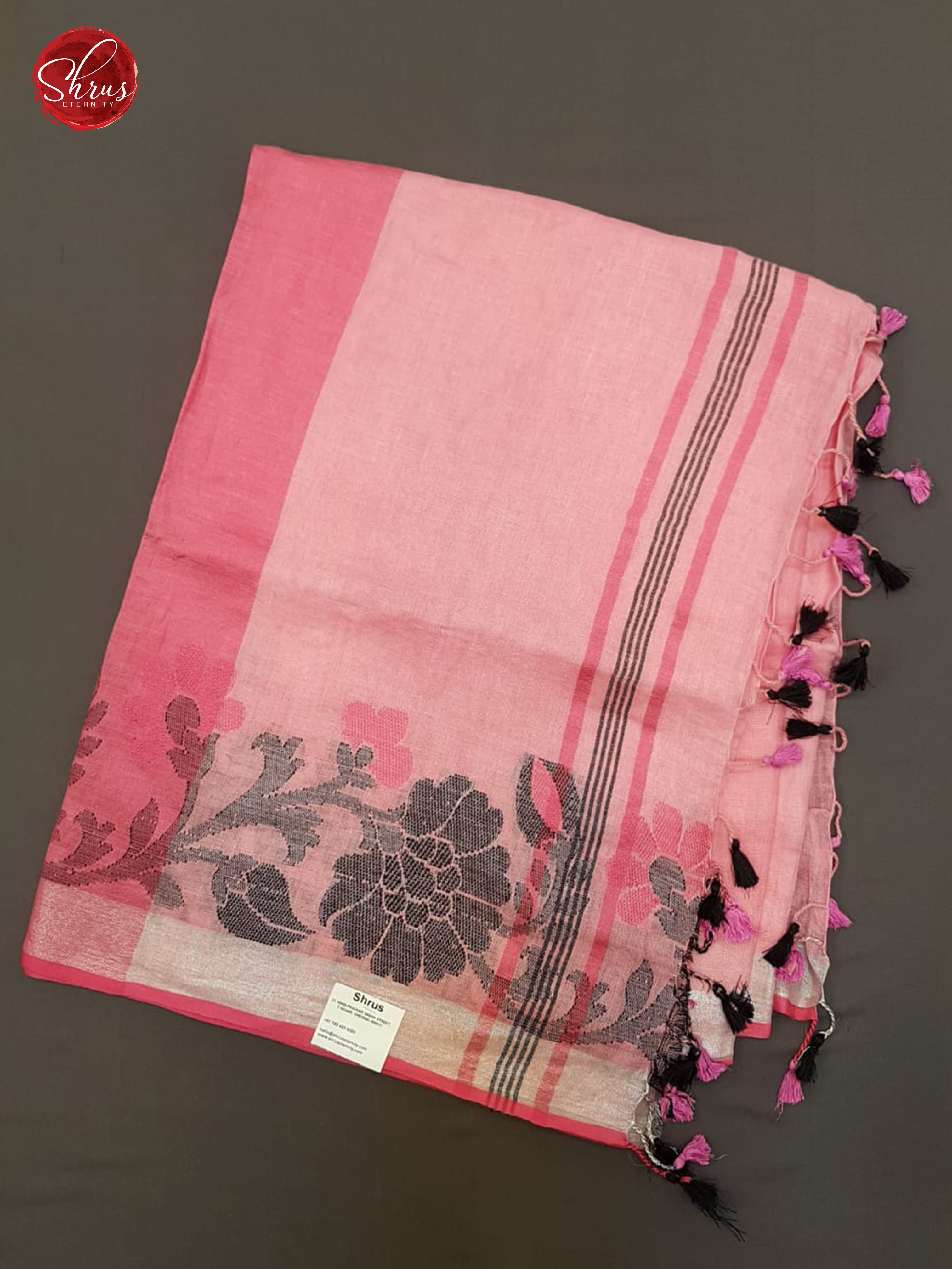 Pink(Single Tone)-Linen with plain Body & Thread woven border - Shop on ShrusEternity.com