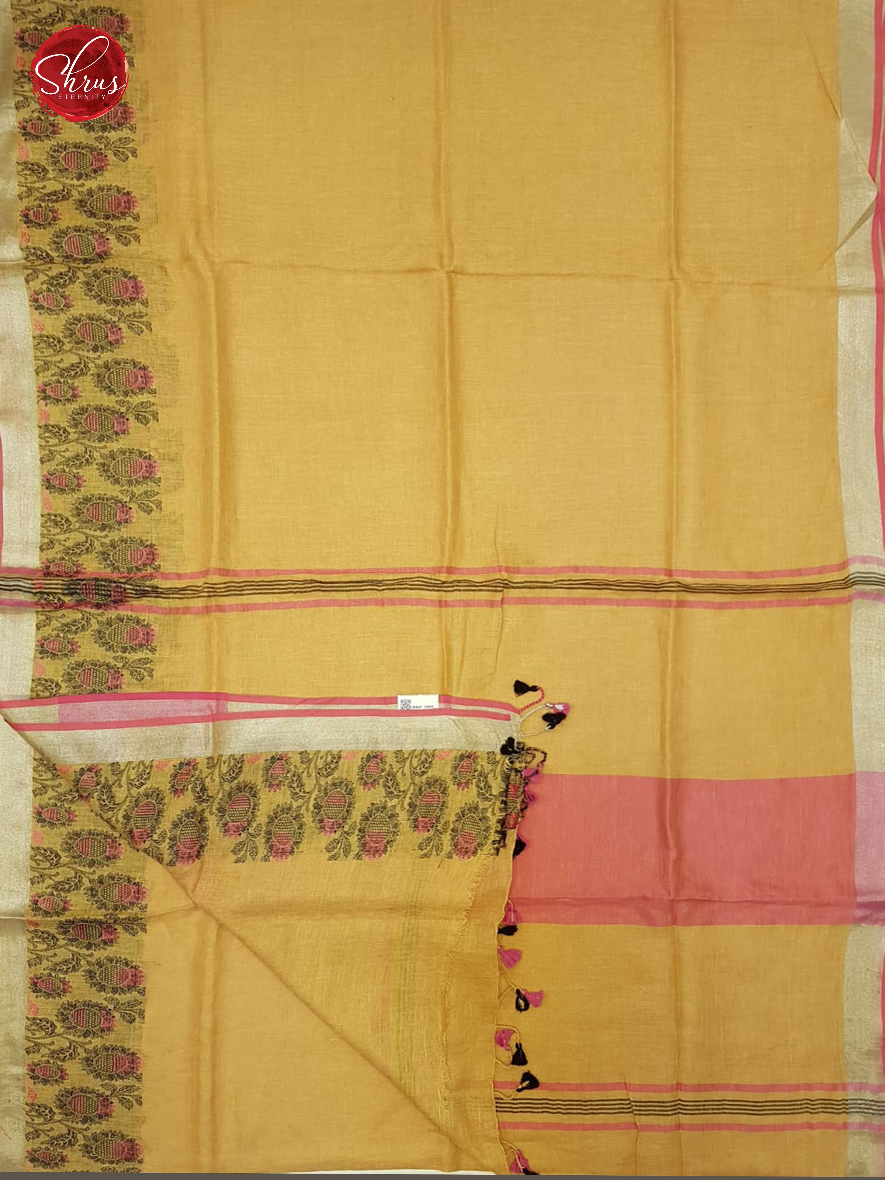 Yellow & Pink-Linen with plain Body & Thread woven border - Shop on ShrusEternity.com