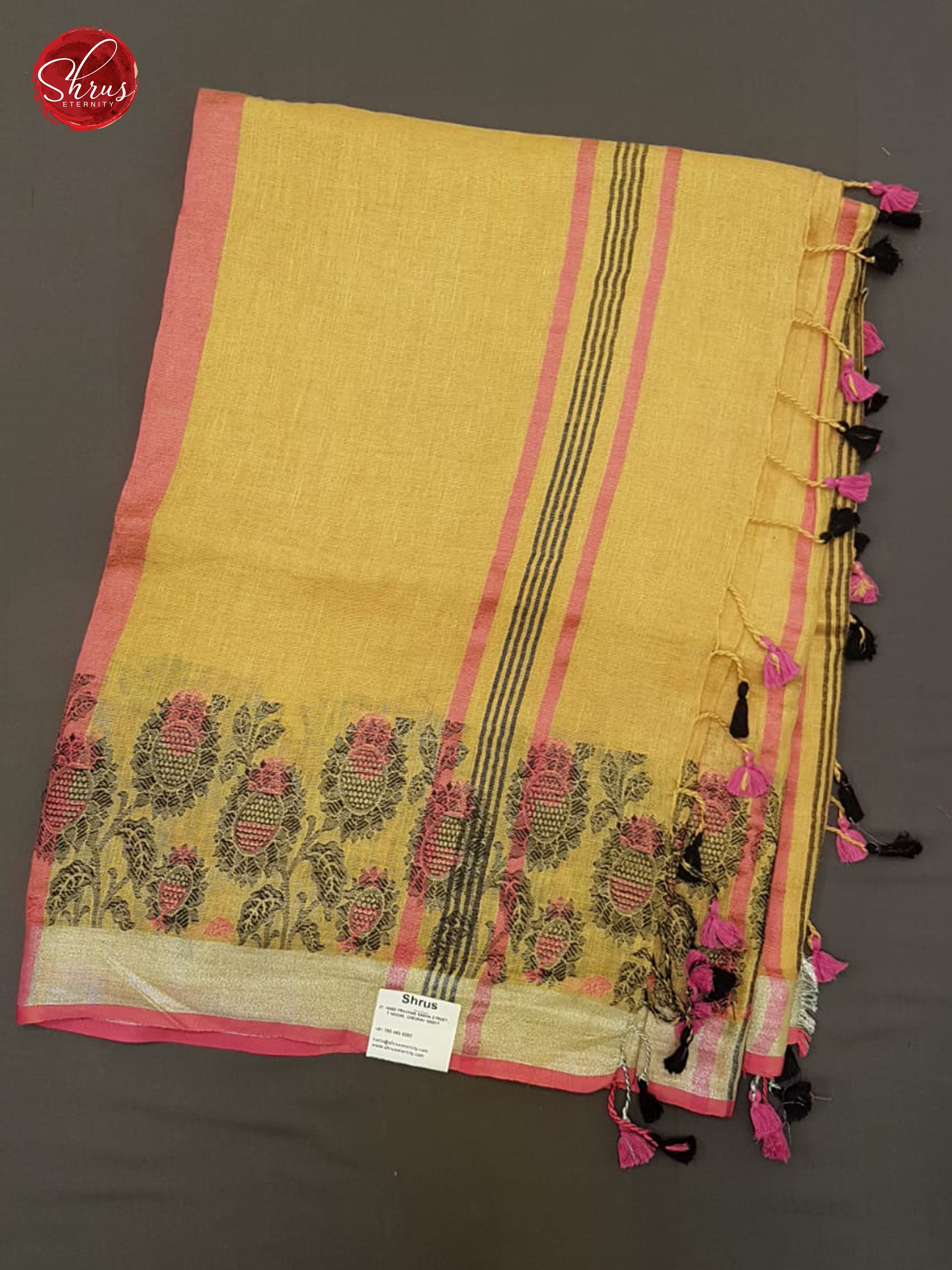 Yellow & Pink-Linen with plain Body & Thread woven border - Shop on ShrusEternity.com