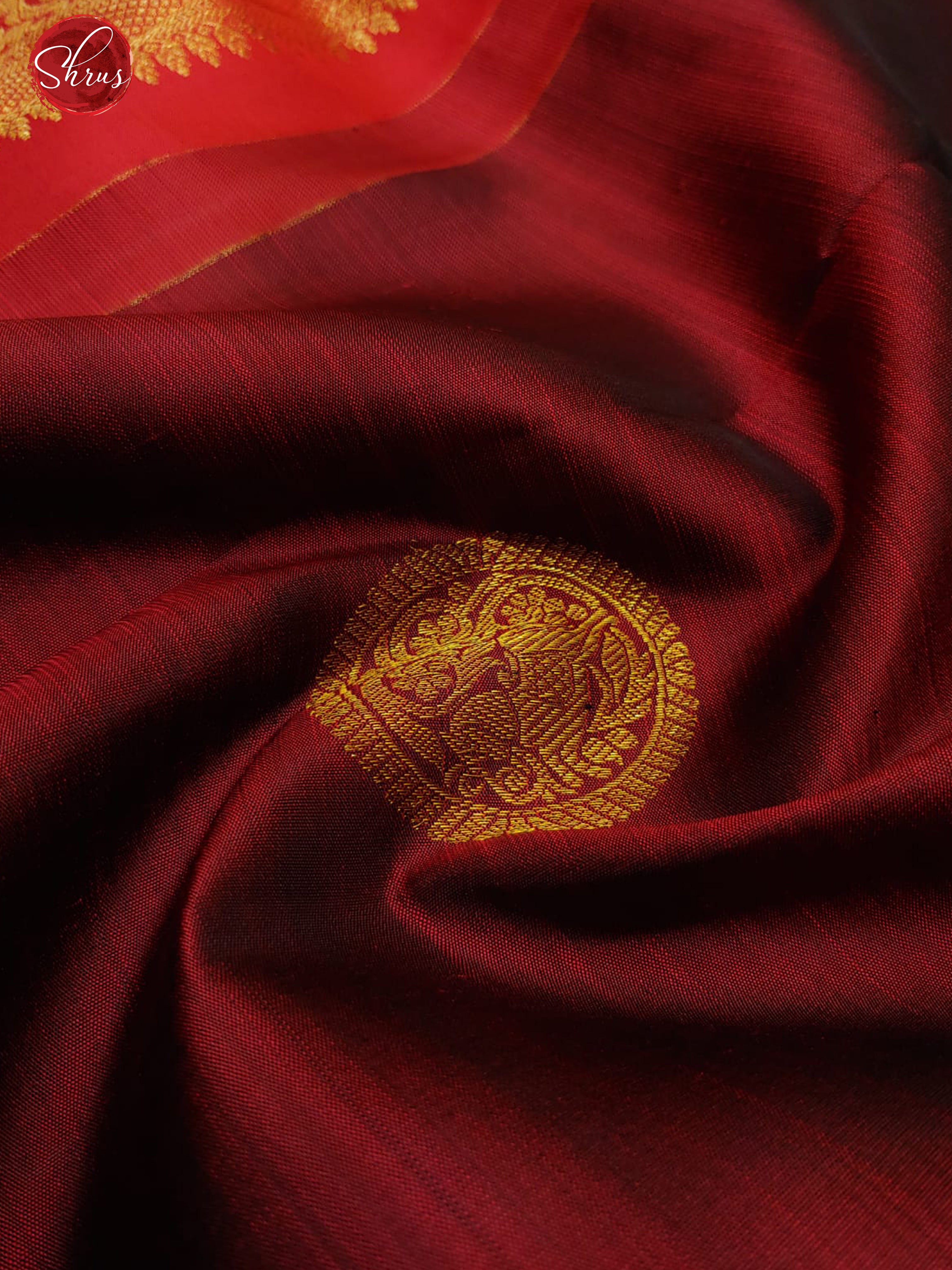 Maroon & Red - Kanchipuram Silk with Zari woven floral motifs on the Body & Zari Border - Shop on ShrusEternity.com