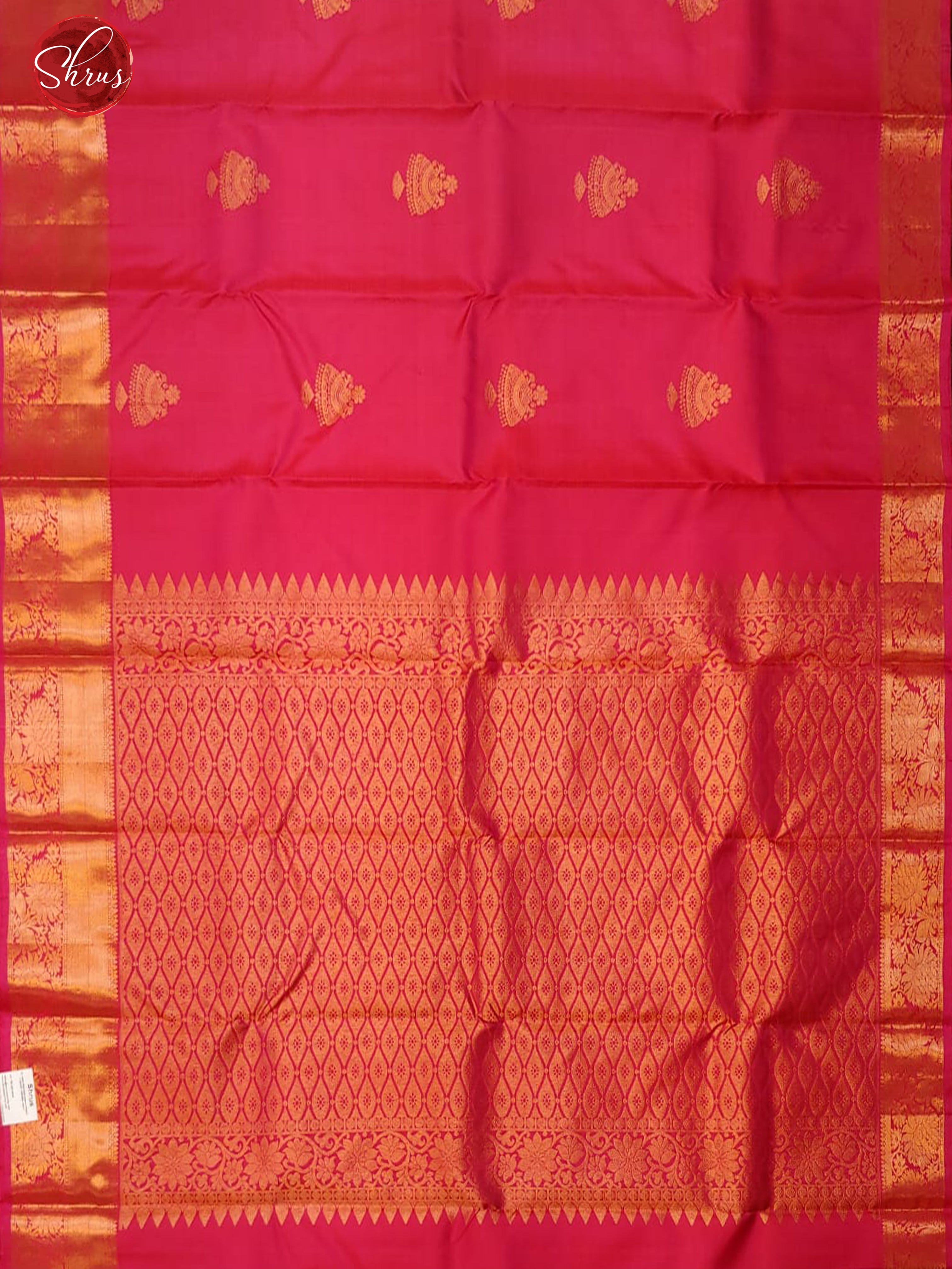 Pink(Single Tone)- Kanchipuram Silk with zari woven floral motifs on the body & Zari Border - Shop on ShrusEternity.com