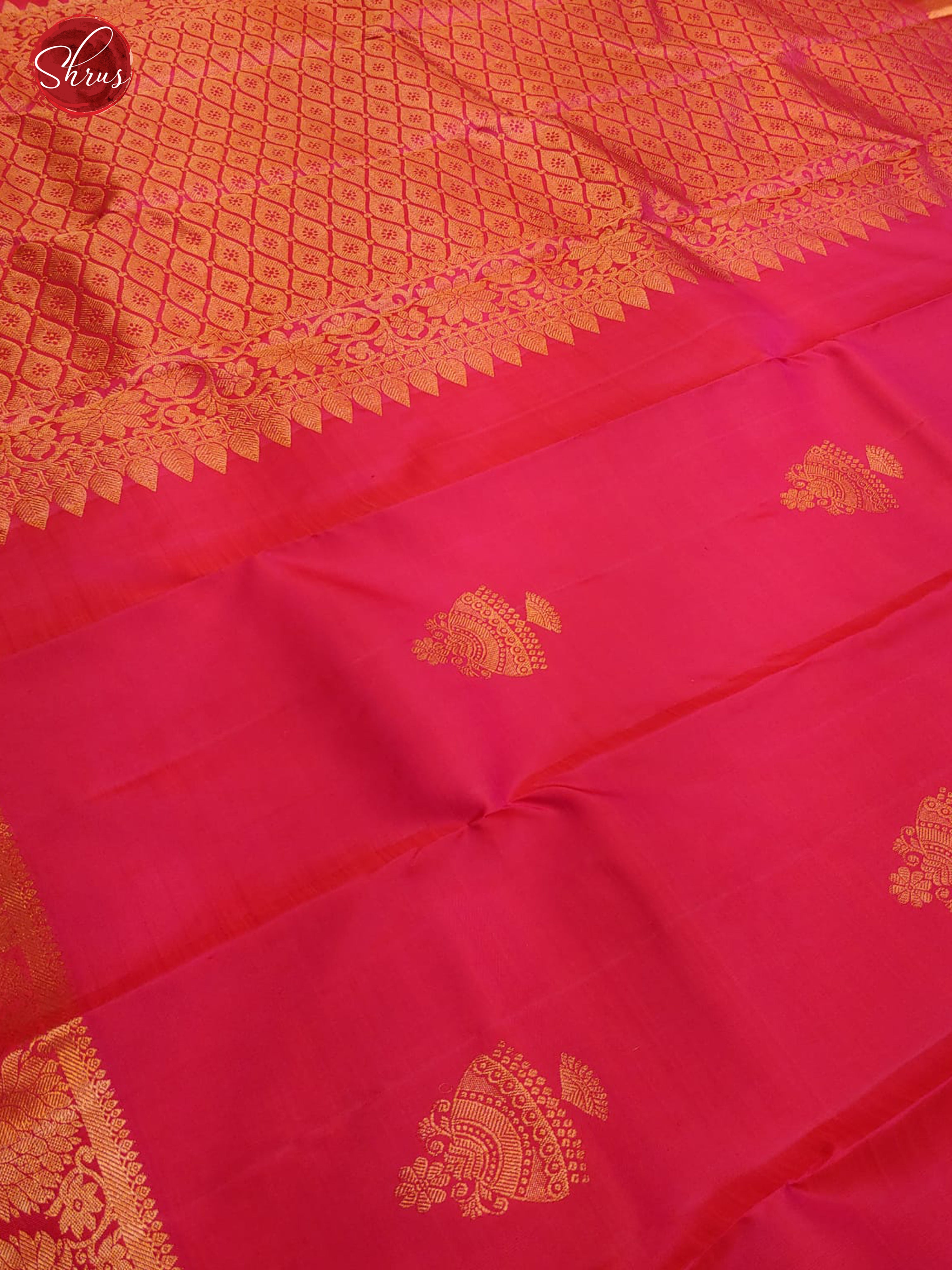 Pink(Single Tone)- Kanchipuram Silk with zari woven floral motifs on the body & Zari Border - Shop on ShrusEternity.com
