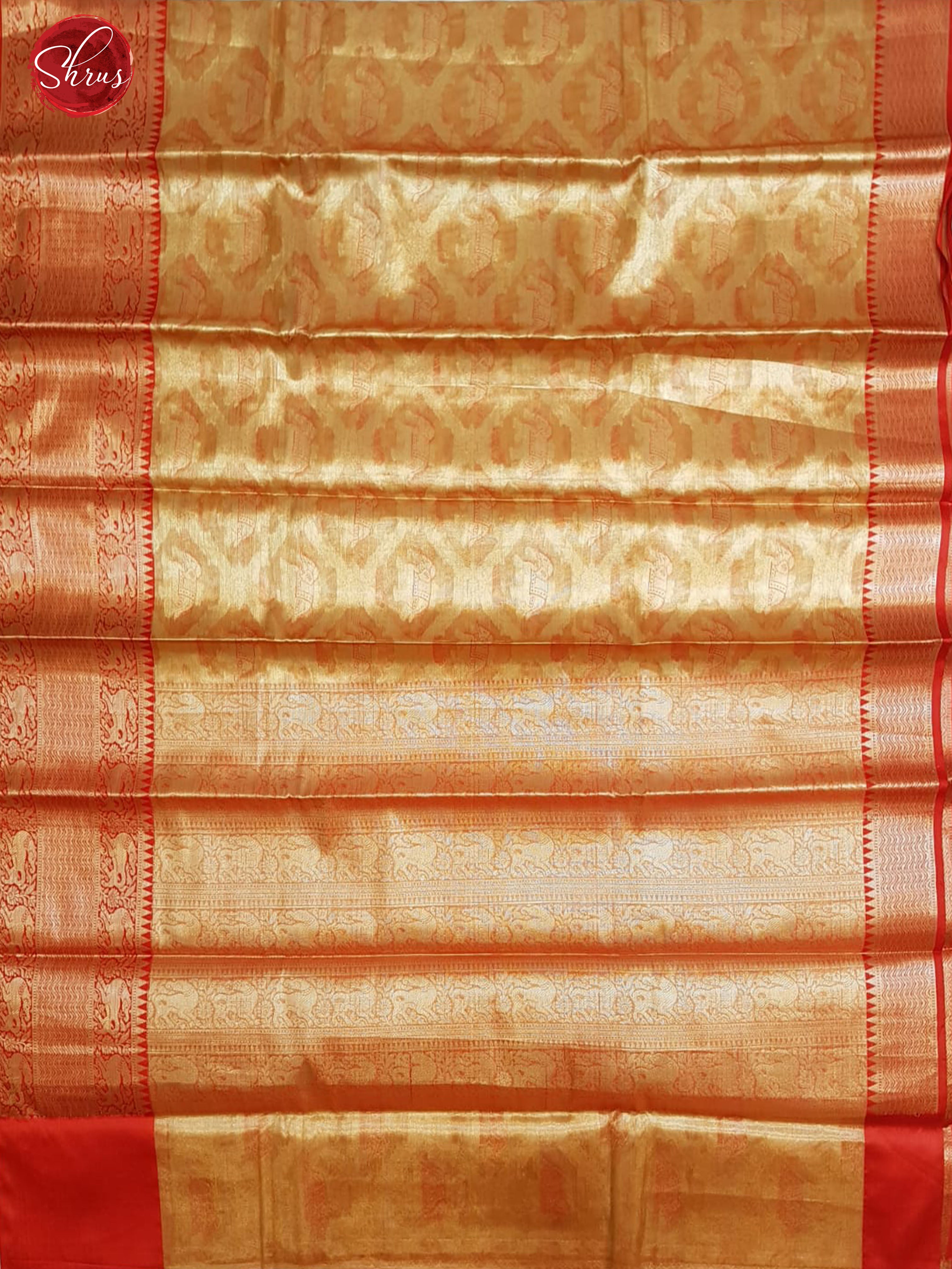 Gold & Red- Kora Banarasi with zari woven elephant motifs on the body & Zari Border - Shop on ShrusEternity.com