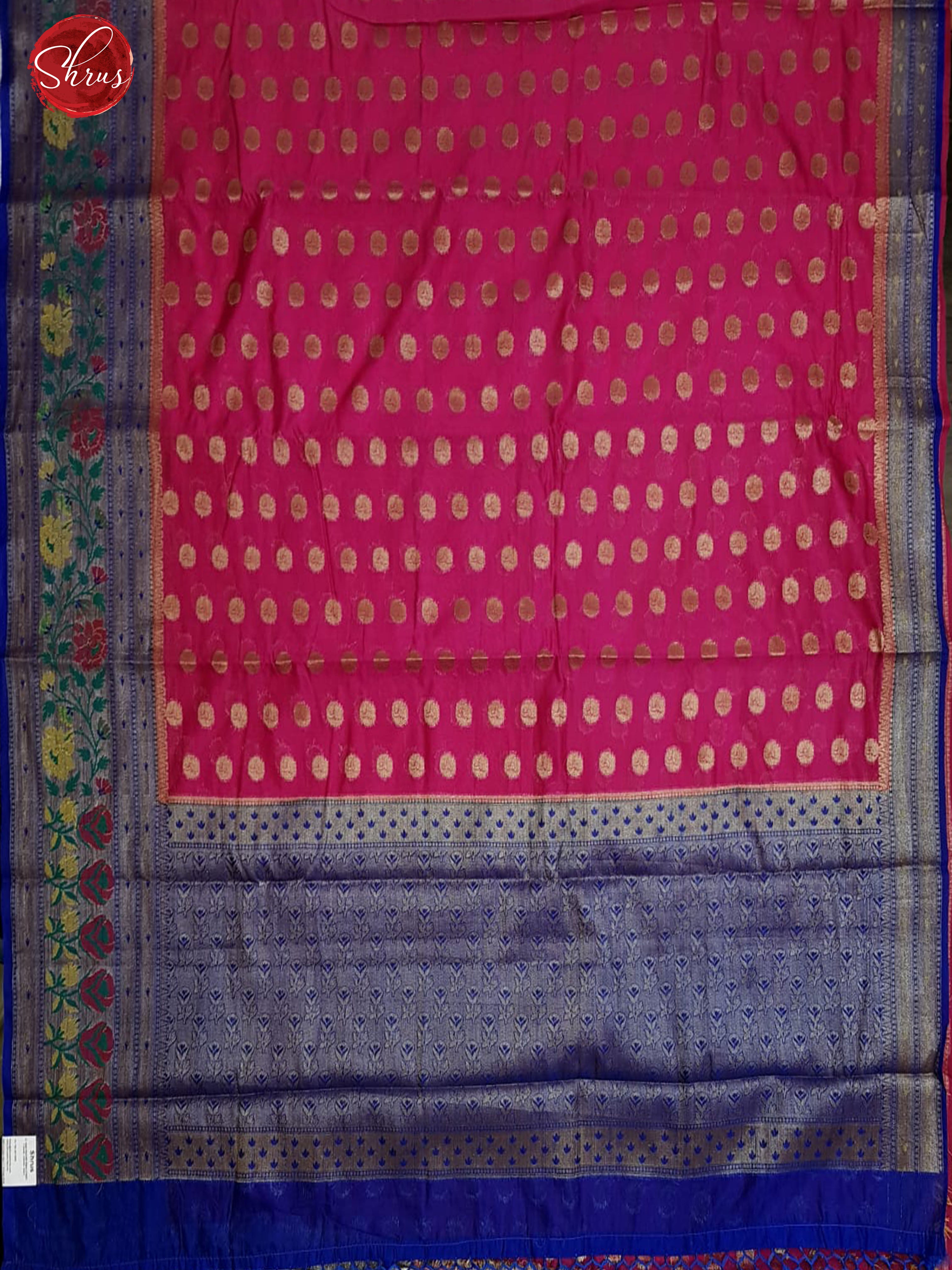 Pink & Blue - Semi Banarasi with zari woven buttas on the body & Contrast Zari Border - Shop on ShrusEternity.com