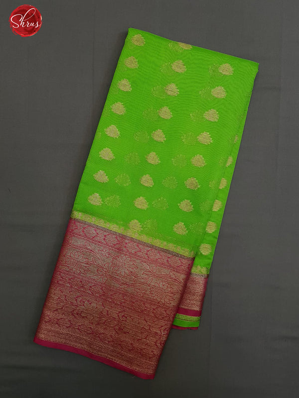Green & Pink-Semi Banarasi with zari woven floral buttas on the body & Contrast Zari Border - Shop on ShrusEternity.com