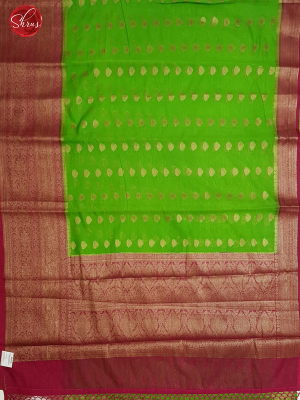 Green & Pink-Semi Banarasi with zari woven floral buttas on the body & Contrast Zari Border - Shop on ShrusEternity.com