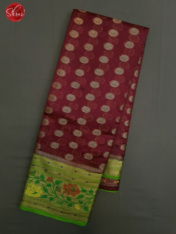 Maroon & Green - Semi Banarasi with zari woven floral buttas on the body & Contrast Zari Border - Shop on ShrusEternity.com