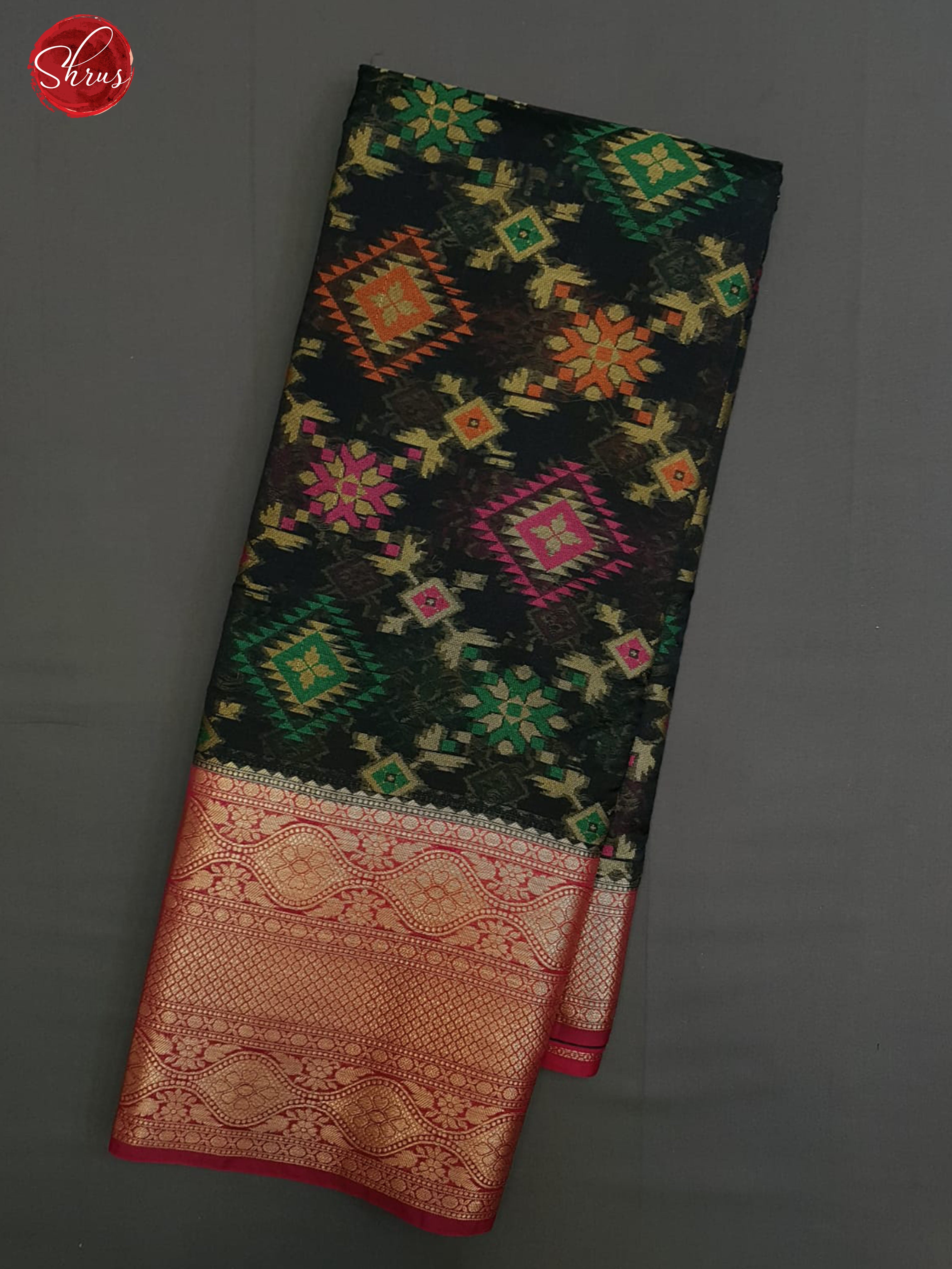 Black & Pink - Semi Banarasi  with zari woven floral motifs on the body & Contrast Zari border - Shop on ShrusEternity.com