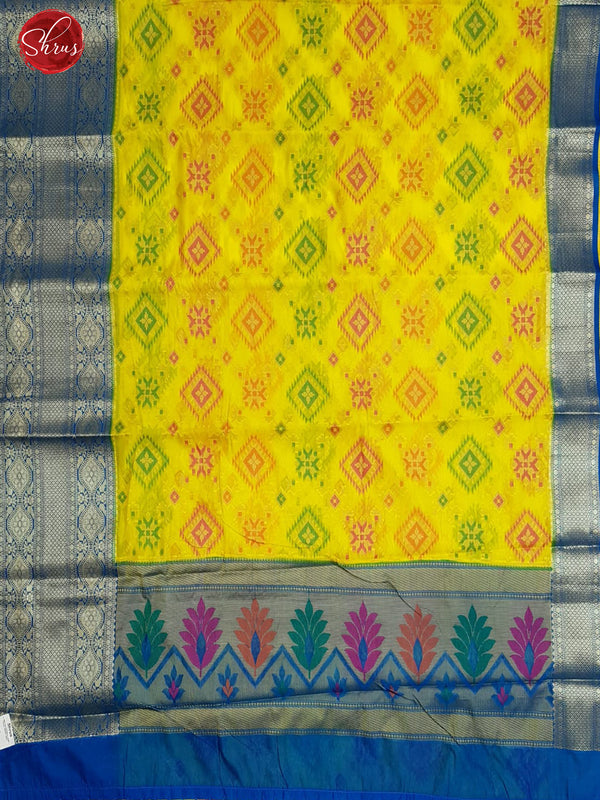 Yellow & Blue - Semi Banarasi with  criss cross , floral motifs on the body & Zari Border - Shop on ShrusEternity.com