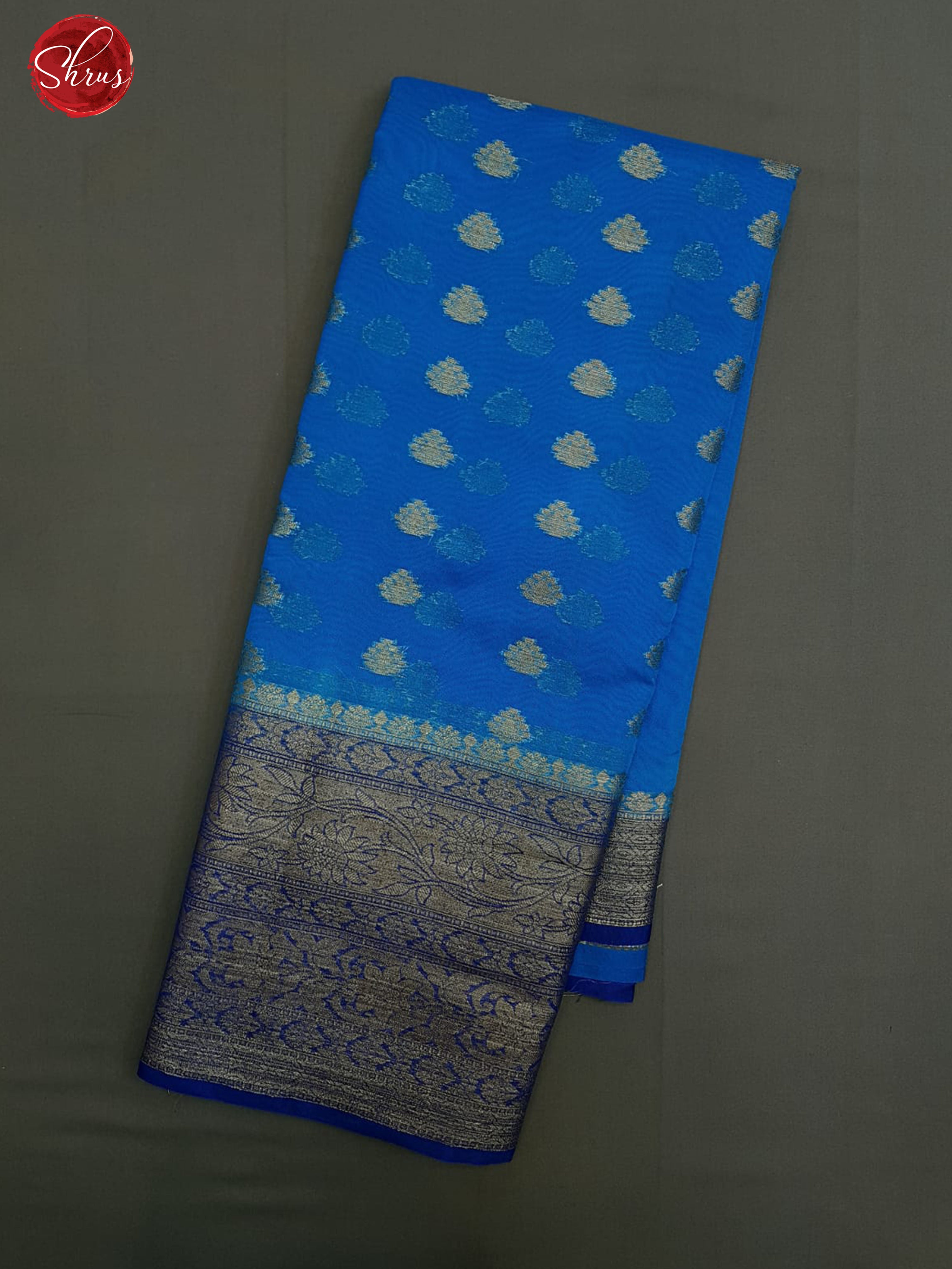 Blue & Navy Blue - Semi Banarasi with zari buttas on the body & Contrast Zari Border - Shop on ShrusEternity.com
