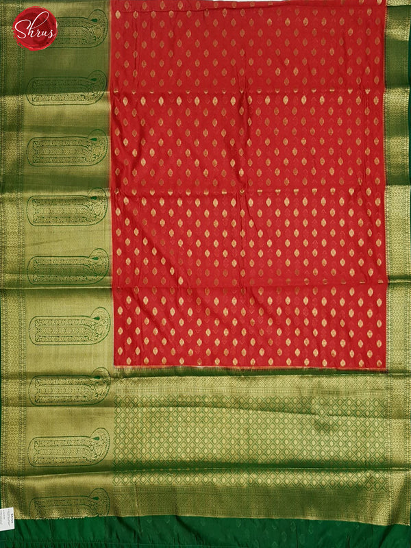 Red & Green - Semi Banarasi with zari woven floral buttas on the body & Contrast Zari Border - Shop on ShrusEternity.com