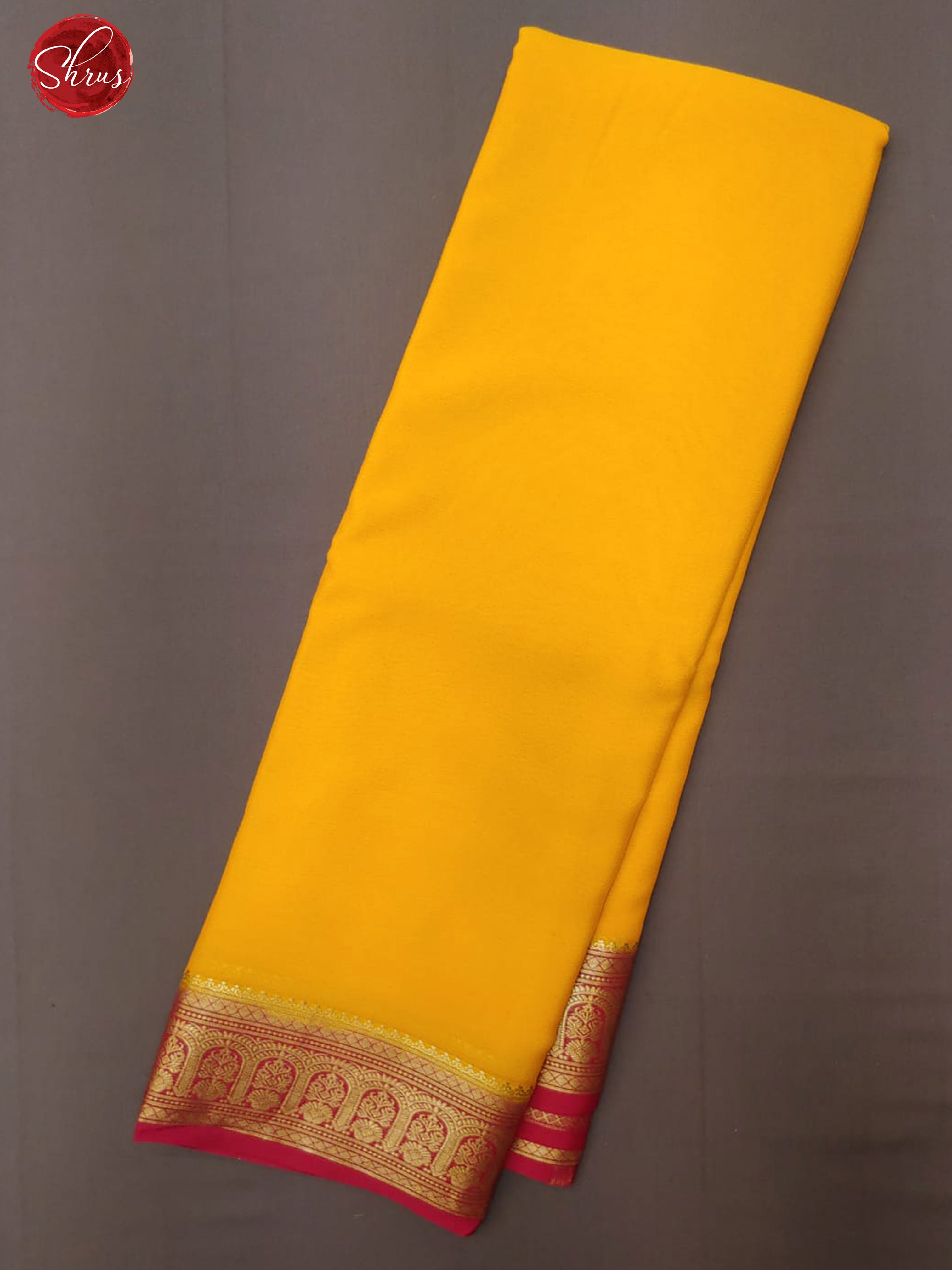 Mambala Yellow & Pink - Mysore Silk with Plain Body & Contrast Zari Border - Shop on ShrusEternity.com