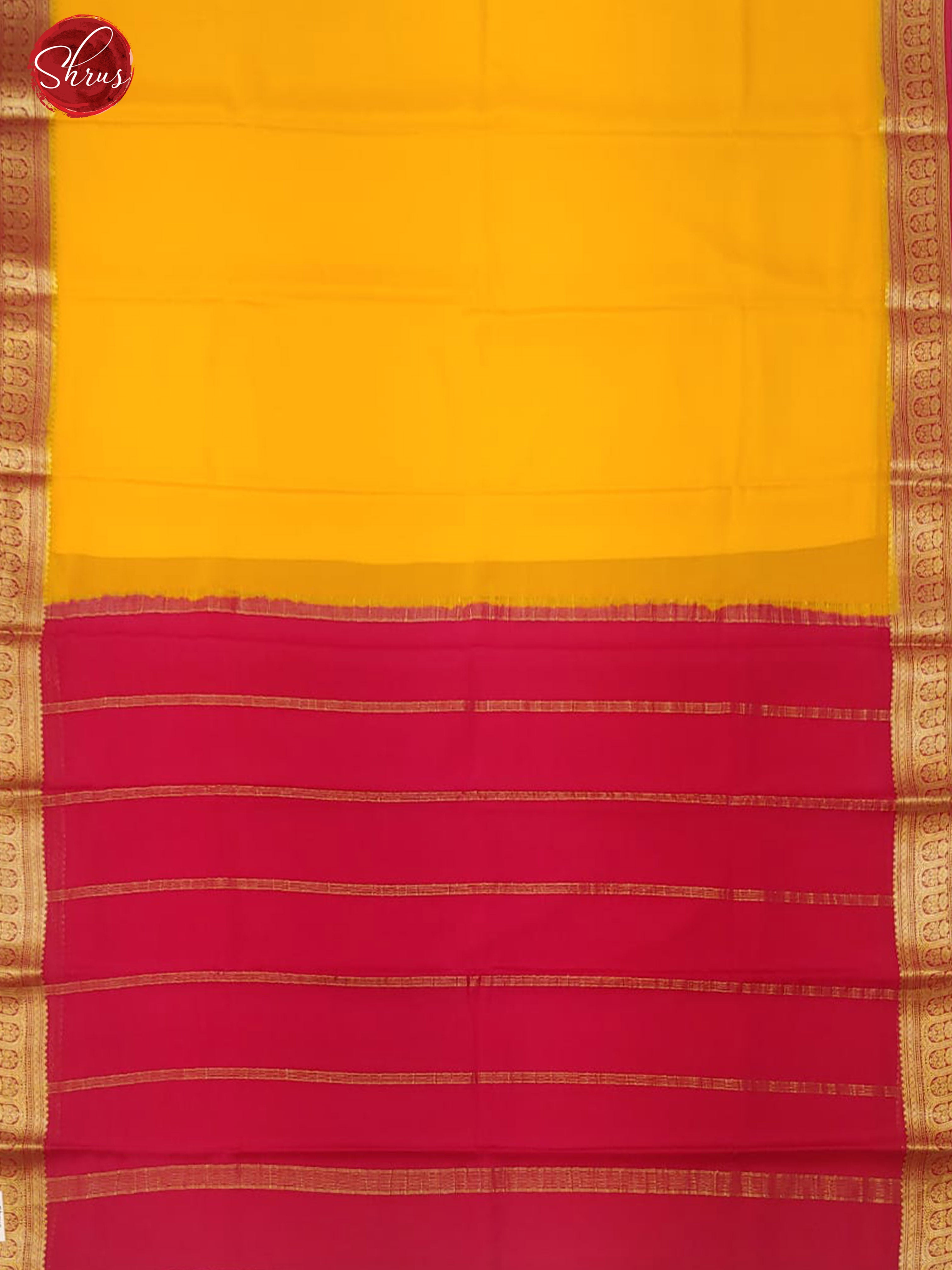 Mambala Yellow & Pink - Mysore Silk with Plain Body & Contrast Zari Border - Shop on ShrusEternity.com
