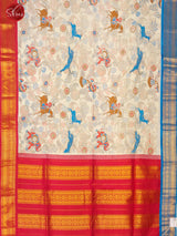 Cream & Red - GADWAL COTTON WITH KALAMKARI FLORAL PRINT ON THE BODY & WITH PURE SILK BORDERS - Shop on ShrusEternity.com