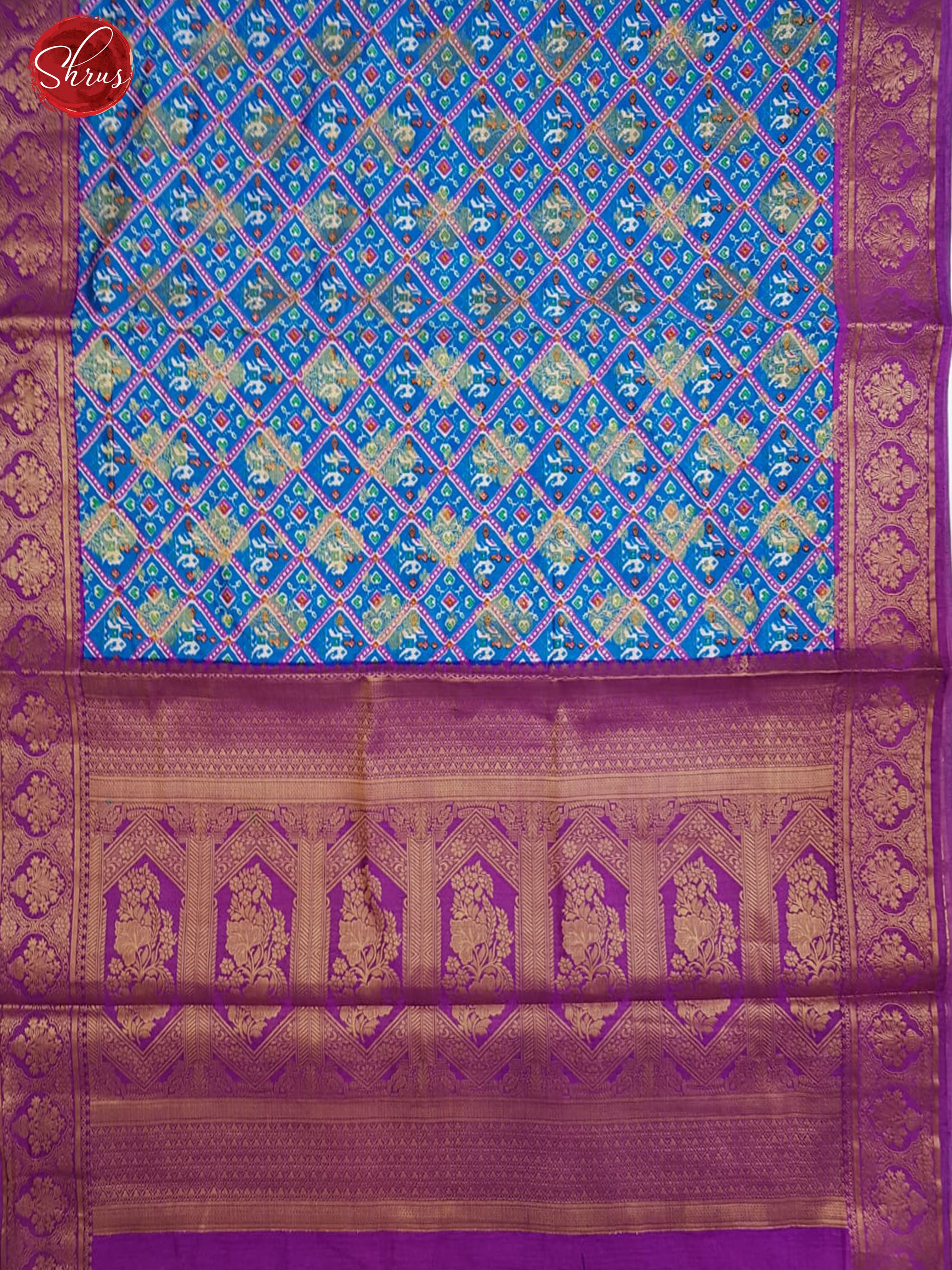 Blue & Purple- Semi Patola with floral patola pattern on the body & Contrast Zari Border - Shop on ShrusEternity.com