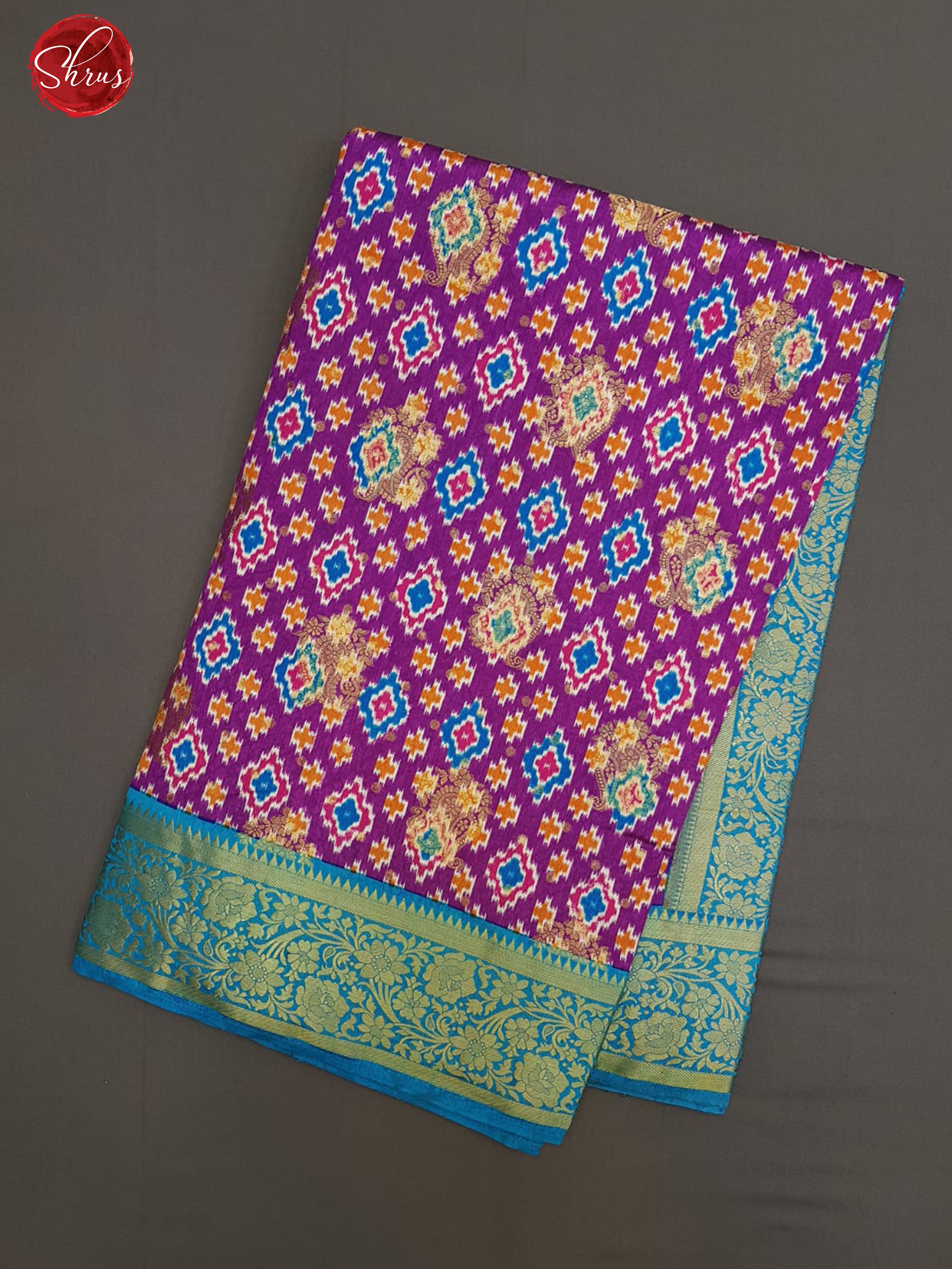 Purple & Blue - Semi Patola with floral patola pattern on the body & Contrast Zari Border - Shop on ShrusEternity.com