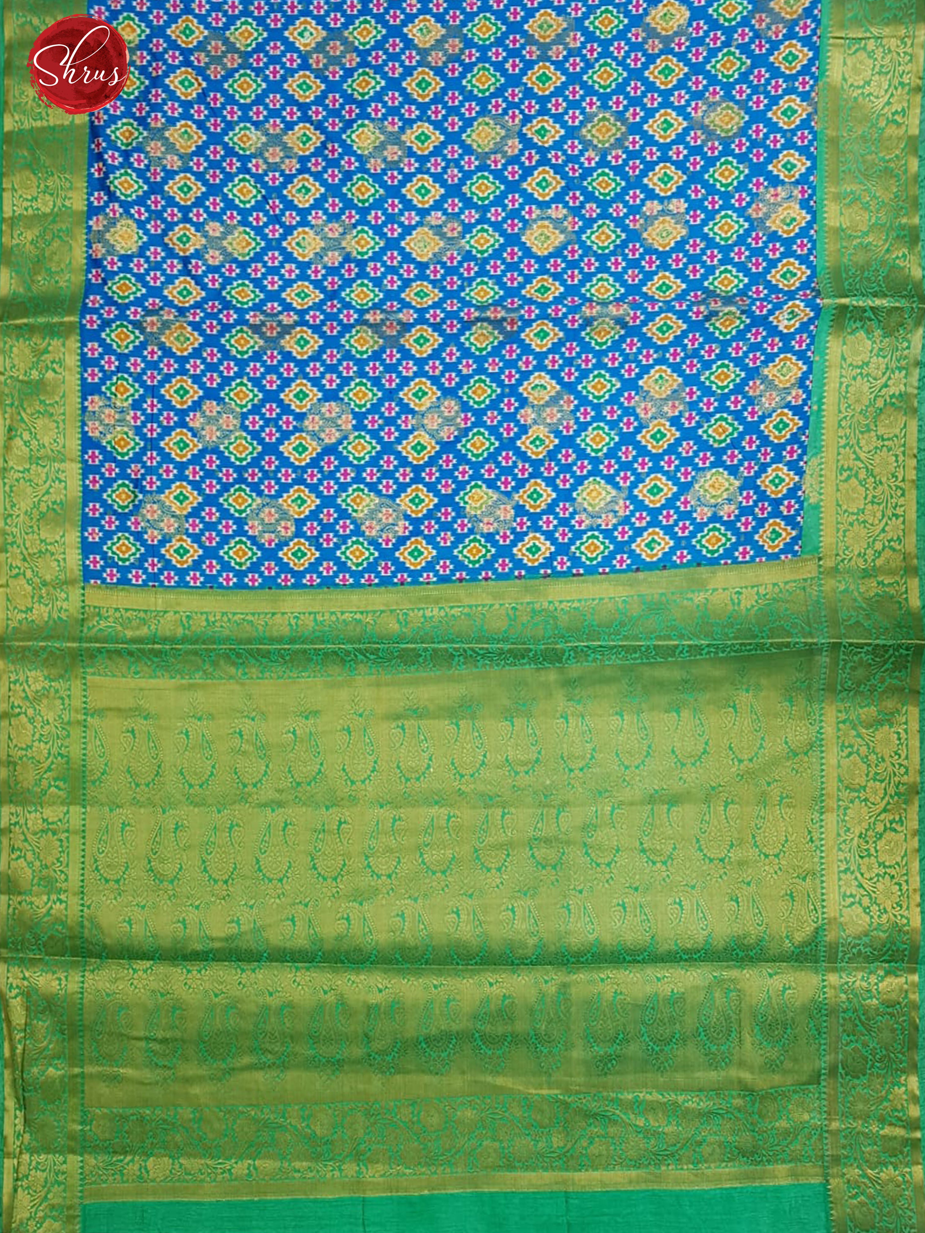 Blue & Green - Semi patola with floral patola pattern on the body & Contrast Zari Border - Shop on ShrusEternity.com