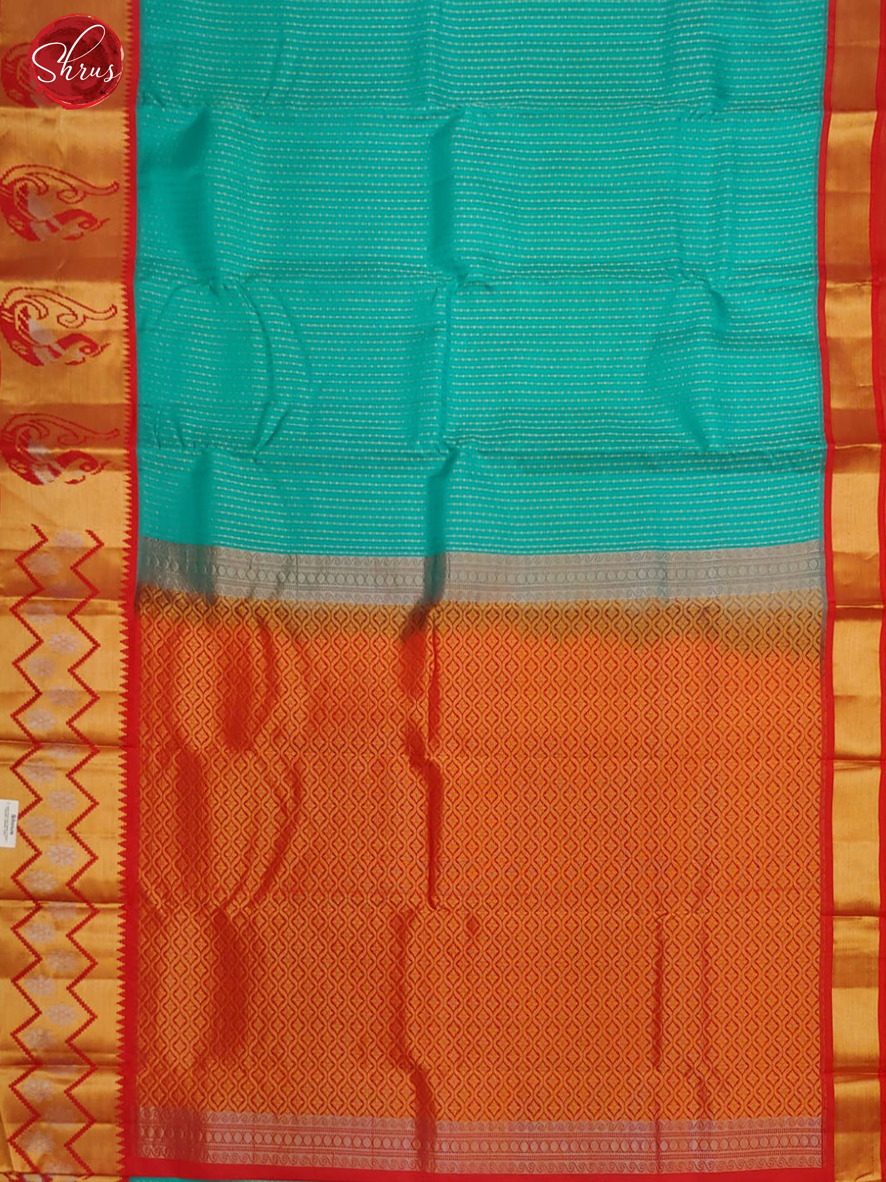 Sea Blue & Red - Soft Silk with zari woven buttas , stripes on the body & Contrast Zari Border - Shop on ShrusEternity.com