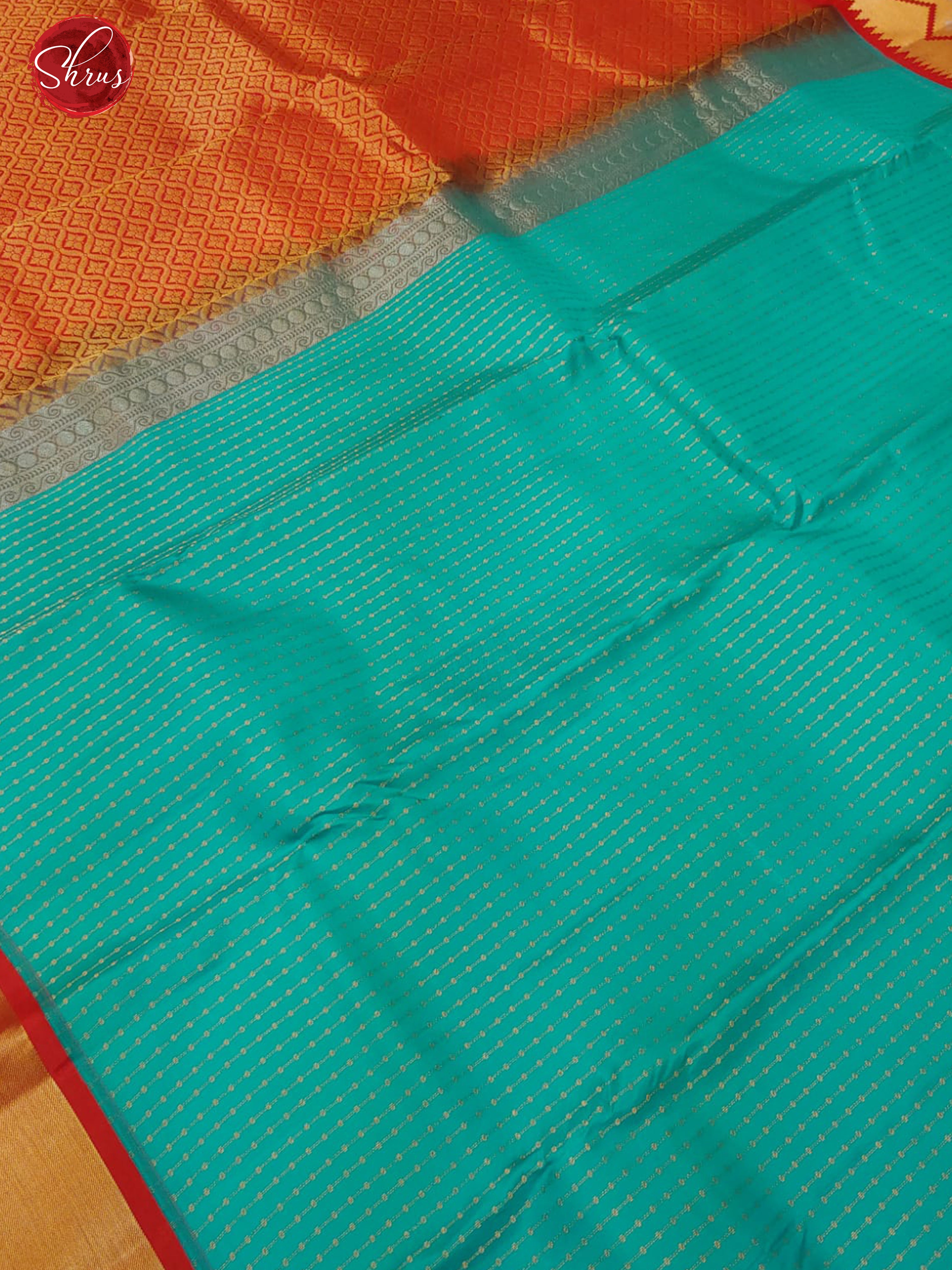 Sea Blue & Red - Soft Silk with zari woven buttas , stripes on the body & Contrast Zari Border - Shop on ShrusEternity.com