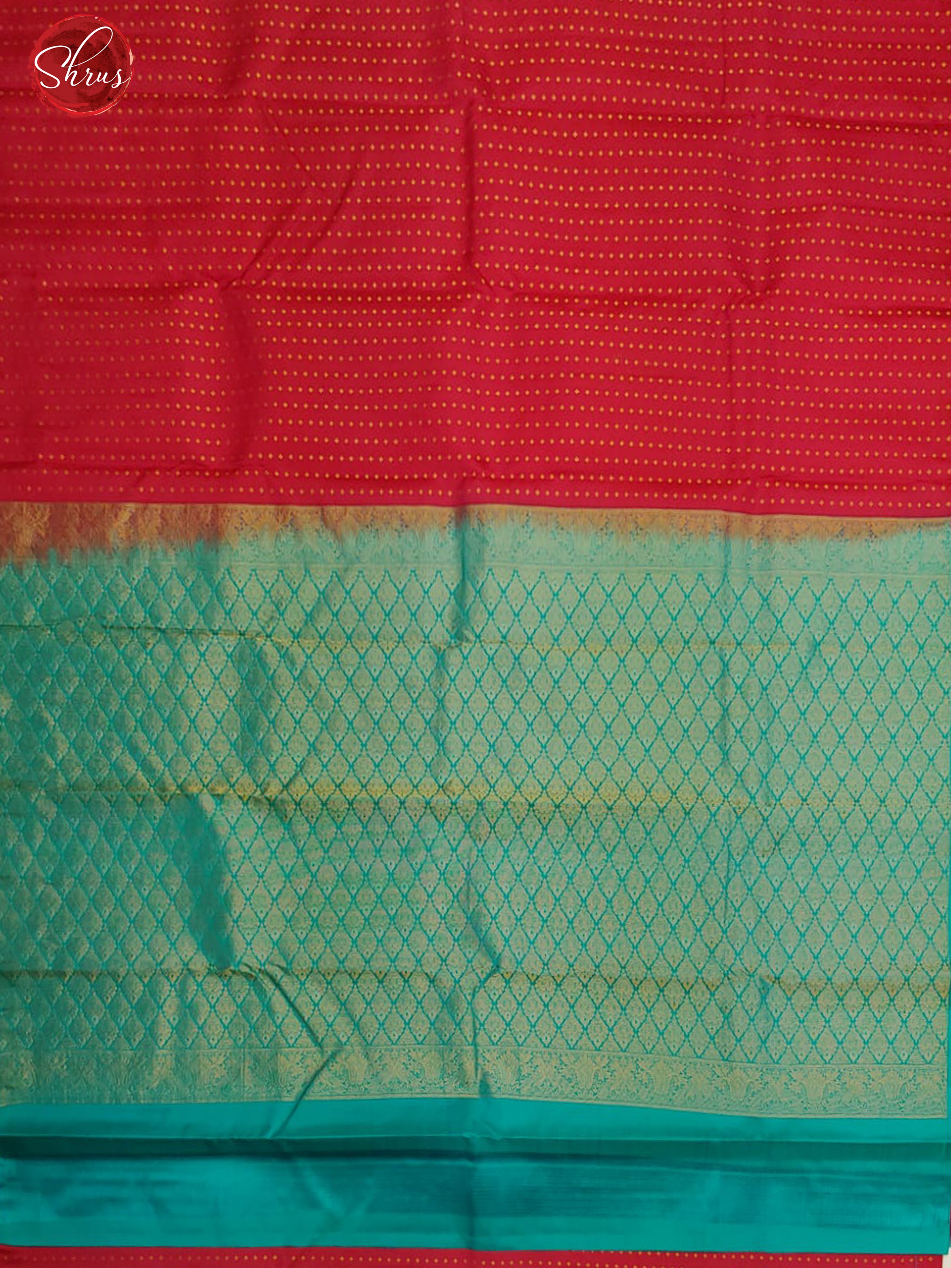 Reddish Pink & Teal - Borderless Soft Silk with zari buttas on the body - Shop on ShrusEternity.com