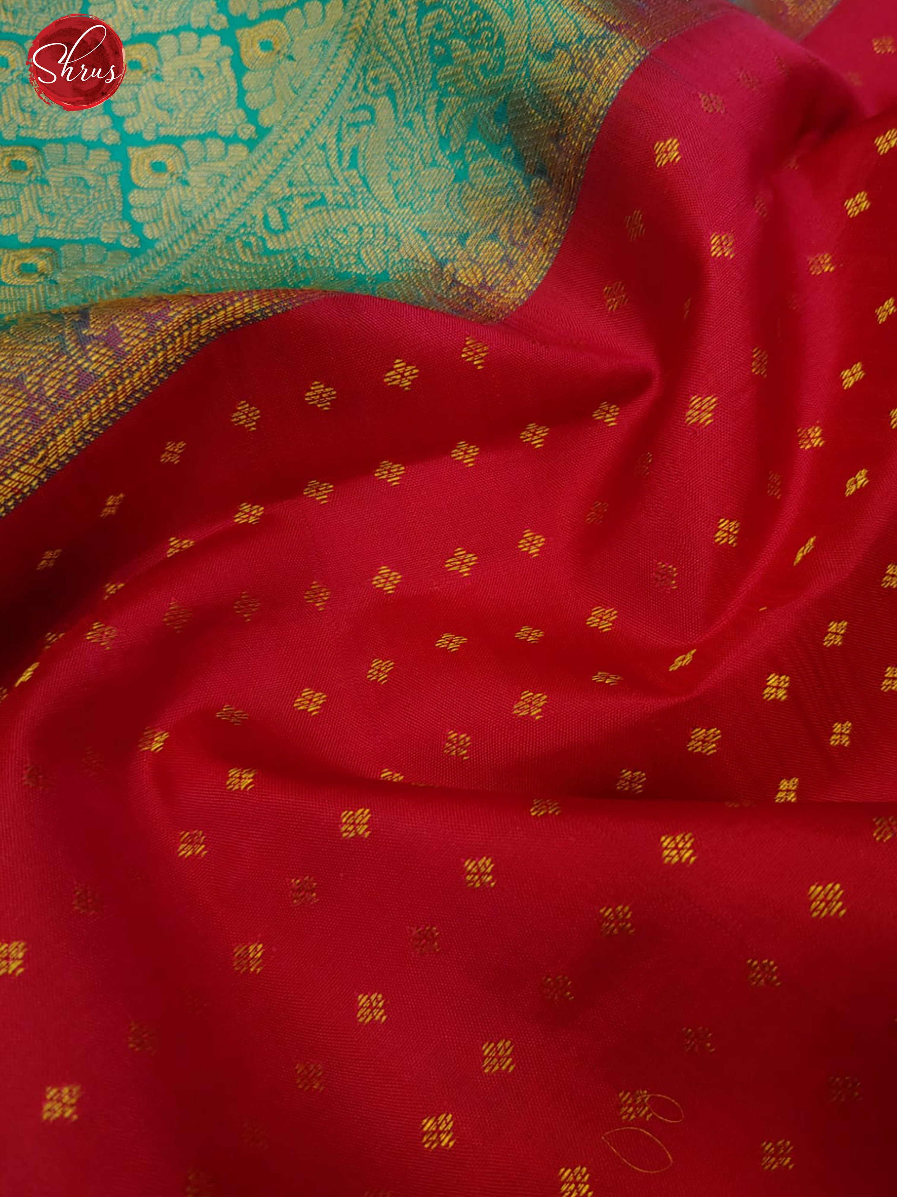 Reddish Pink & Teal - Borderless Soft Silk with zari buttas on the body - Shop on ShrusEternity.com