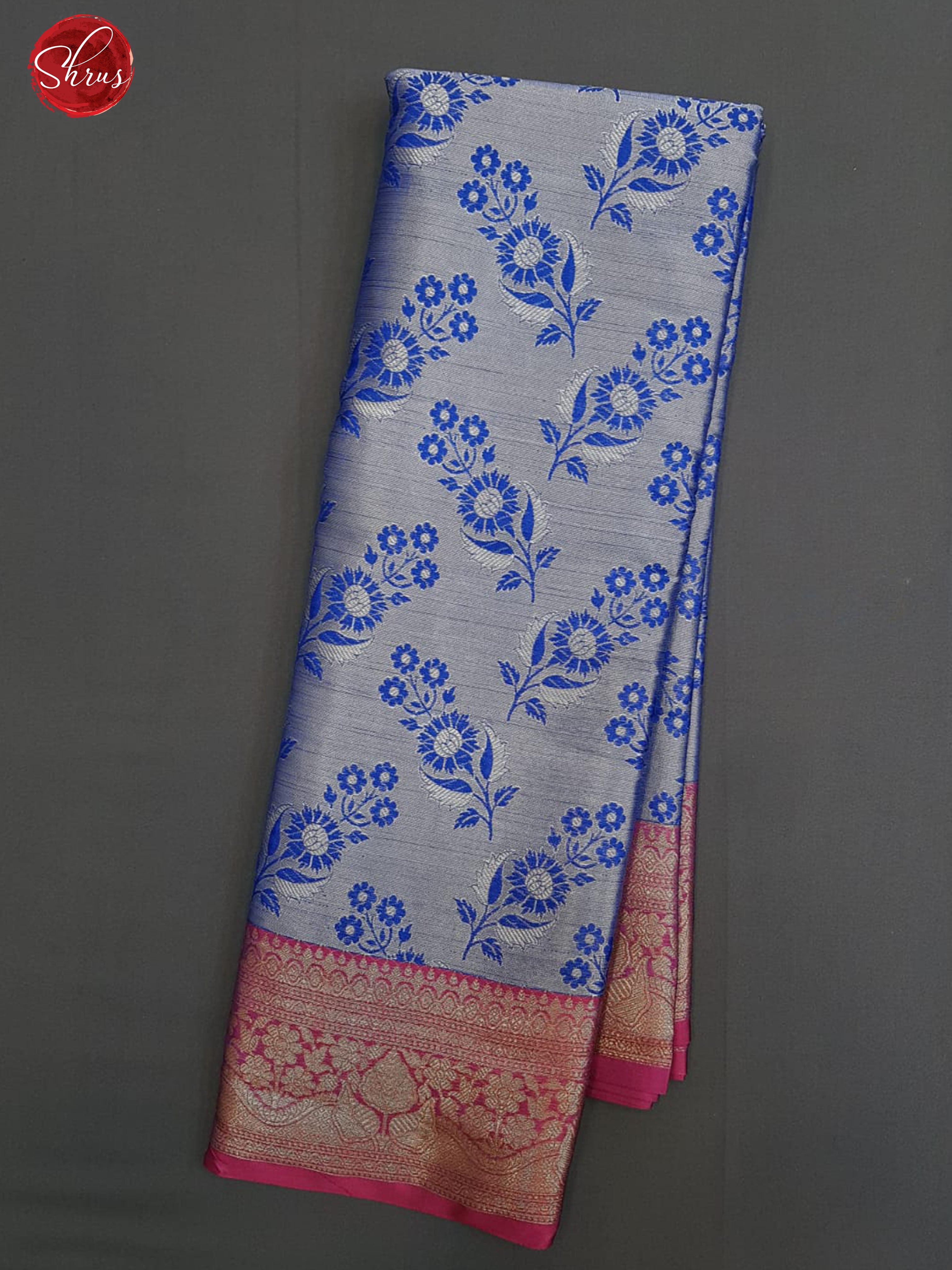 Bluish Grey & Pink - Kora Banarasi with thread woven floral motifs on the body & Zari Border - Shop on ShrusEternity.com