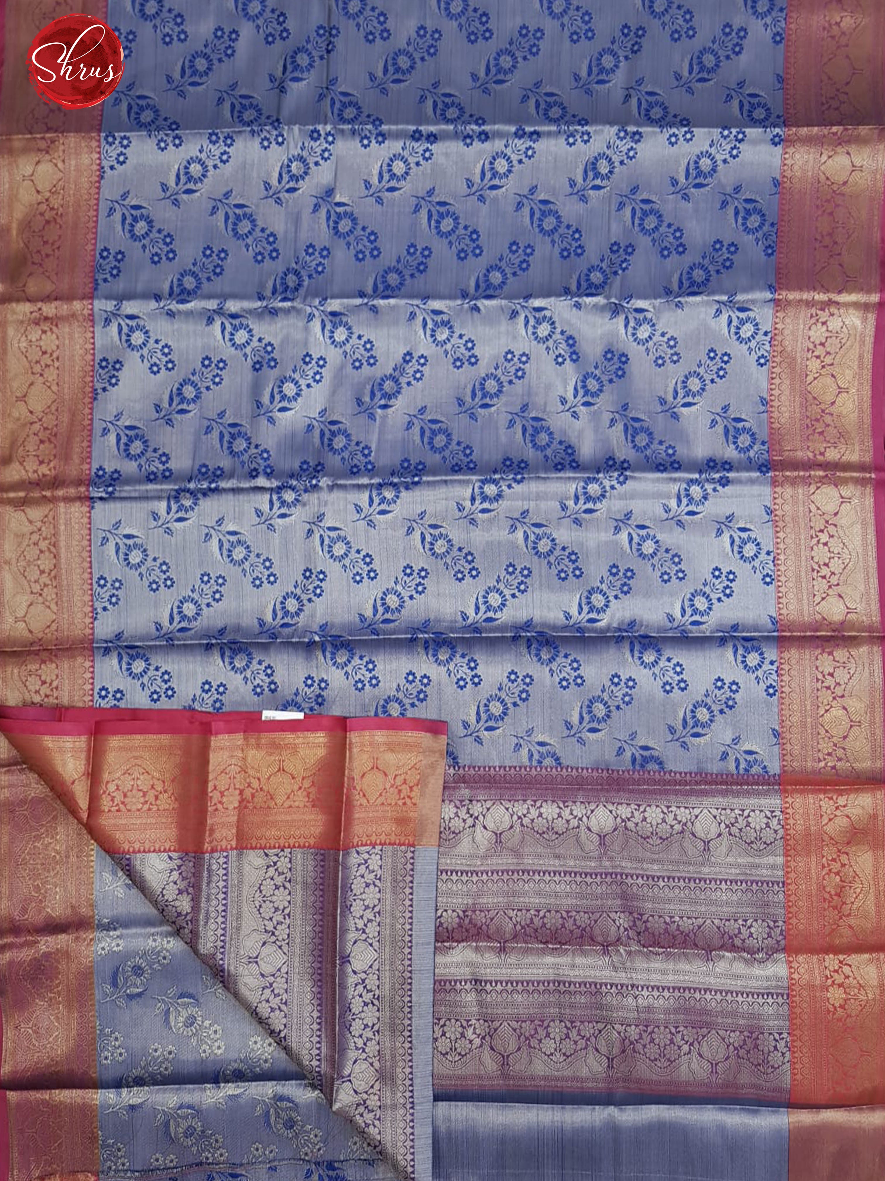 Bluish Grey & Pink - Kora Banarasi with thread woven floral motifs on the body & Zari Border - Shop on ShrusEternity.com
