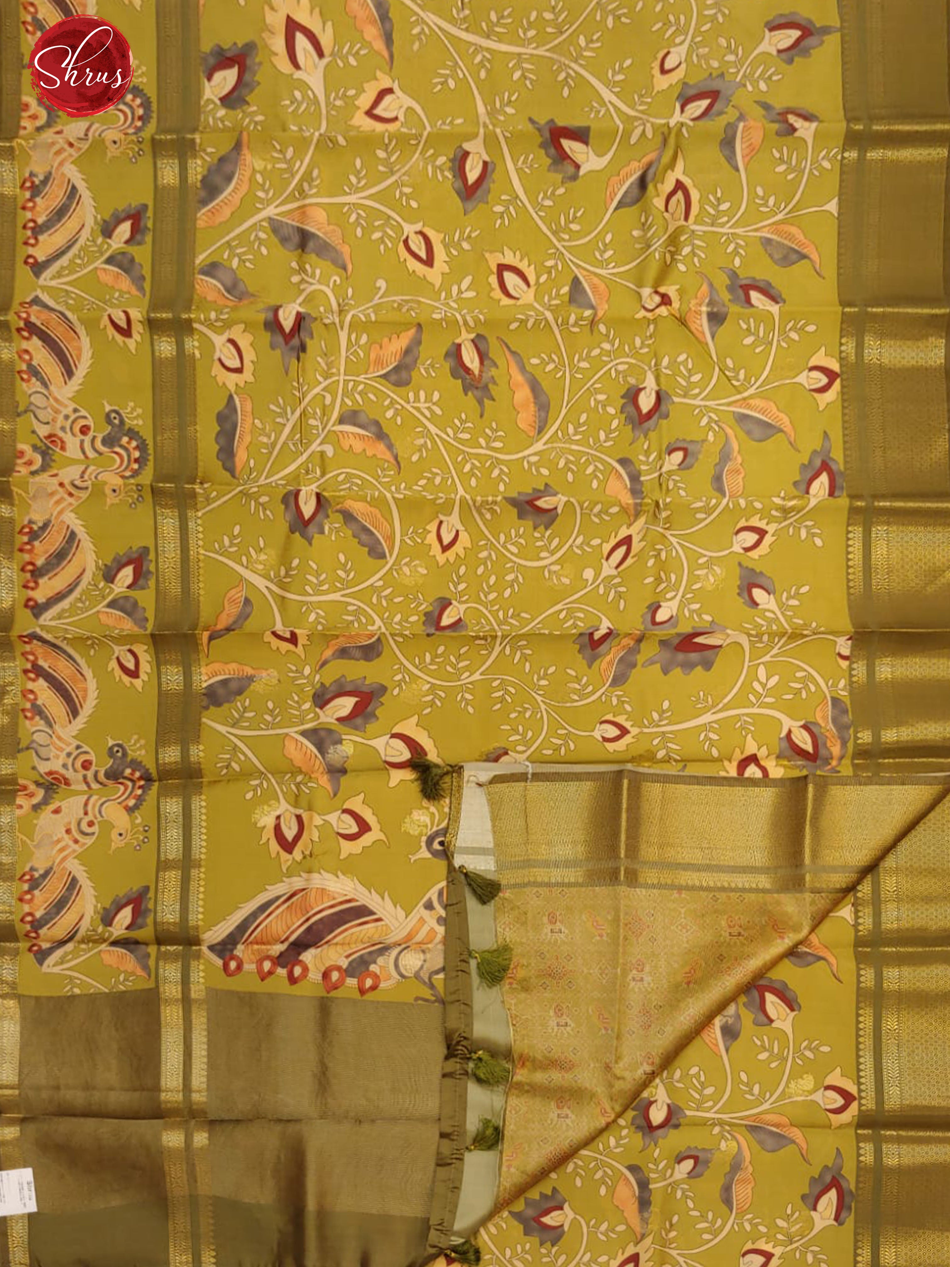 Green (Single Tone)- Semi Chanderi with floral printed Body & Border - Shop on ShrusEternity.com
