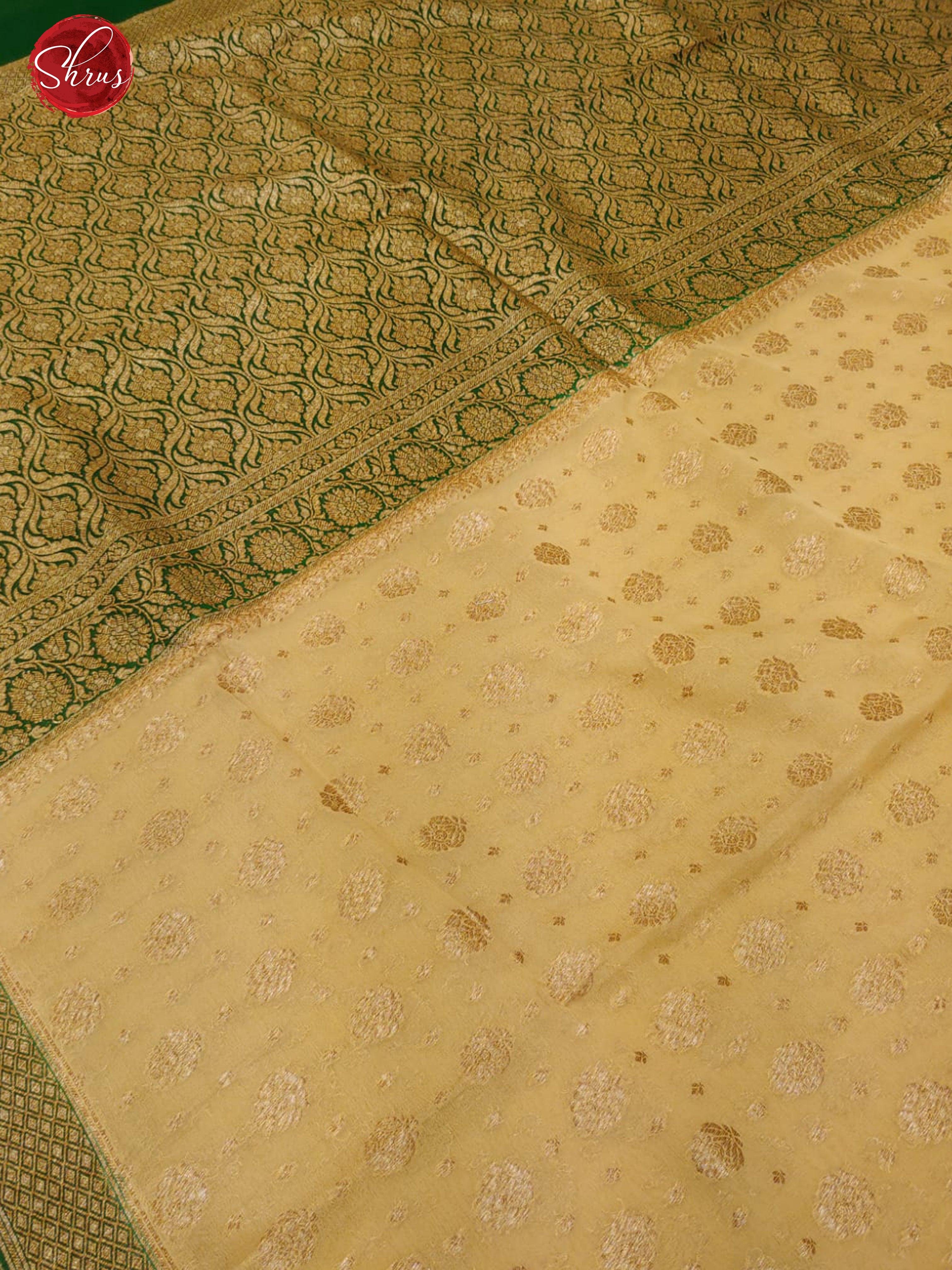 Beige & Green - Georgette Silk with zari woven buttas on the body & Contrast Zari Border - Shop on ShrusEternity.com