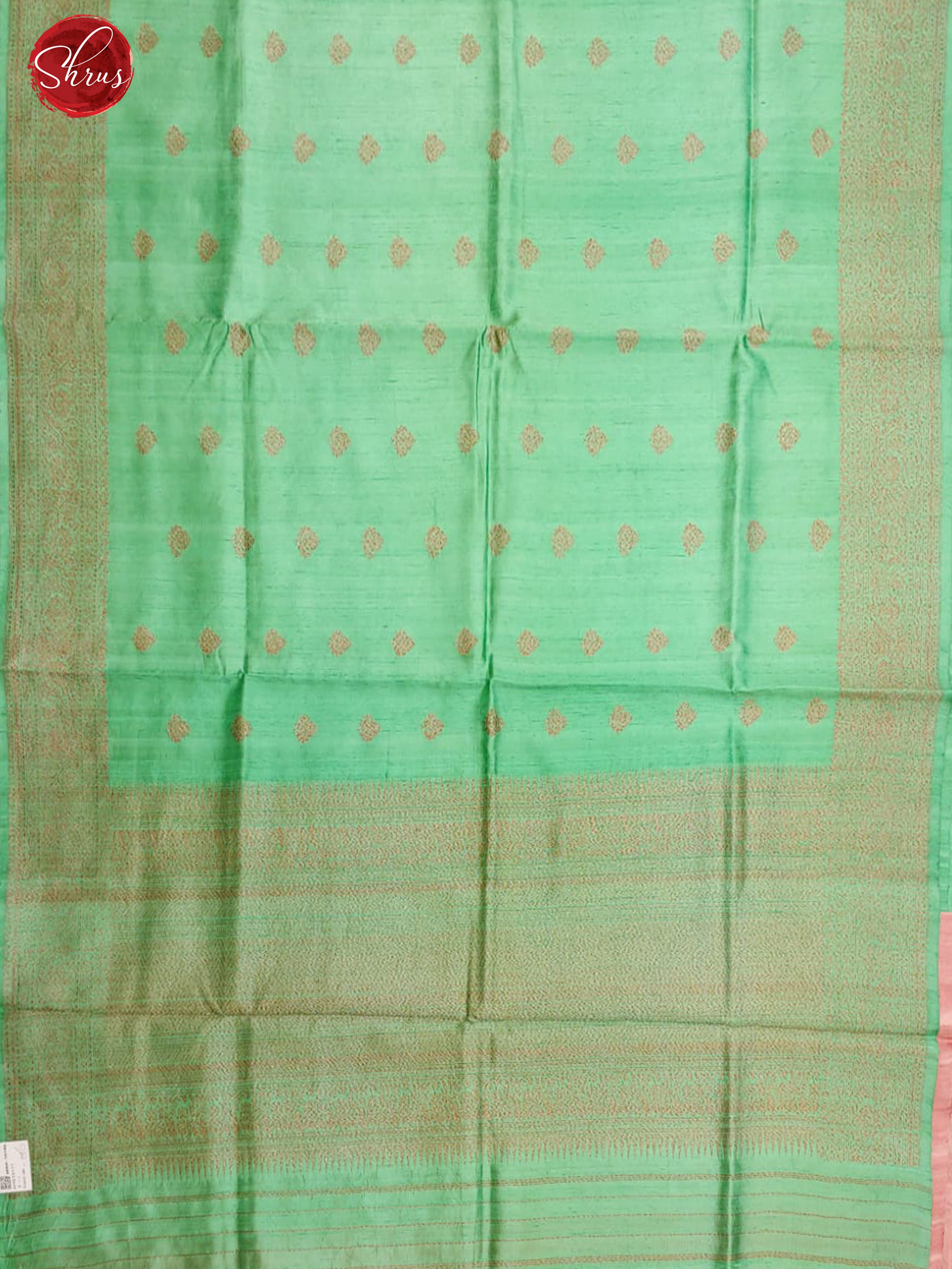 Pista Green & Peach - Dupion Silk with Zari woven floral buttas on the body & Zari Border - Shop on ShrusEternity.com