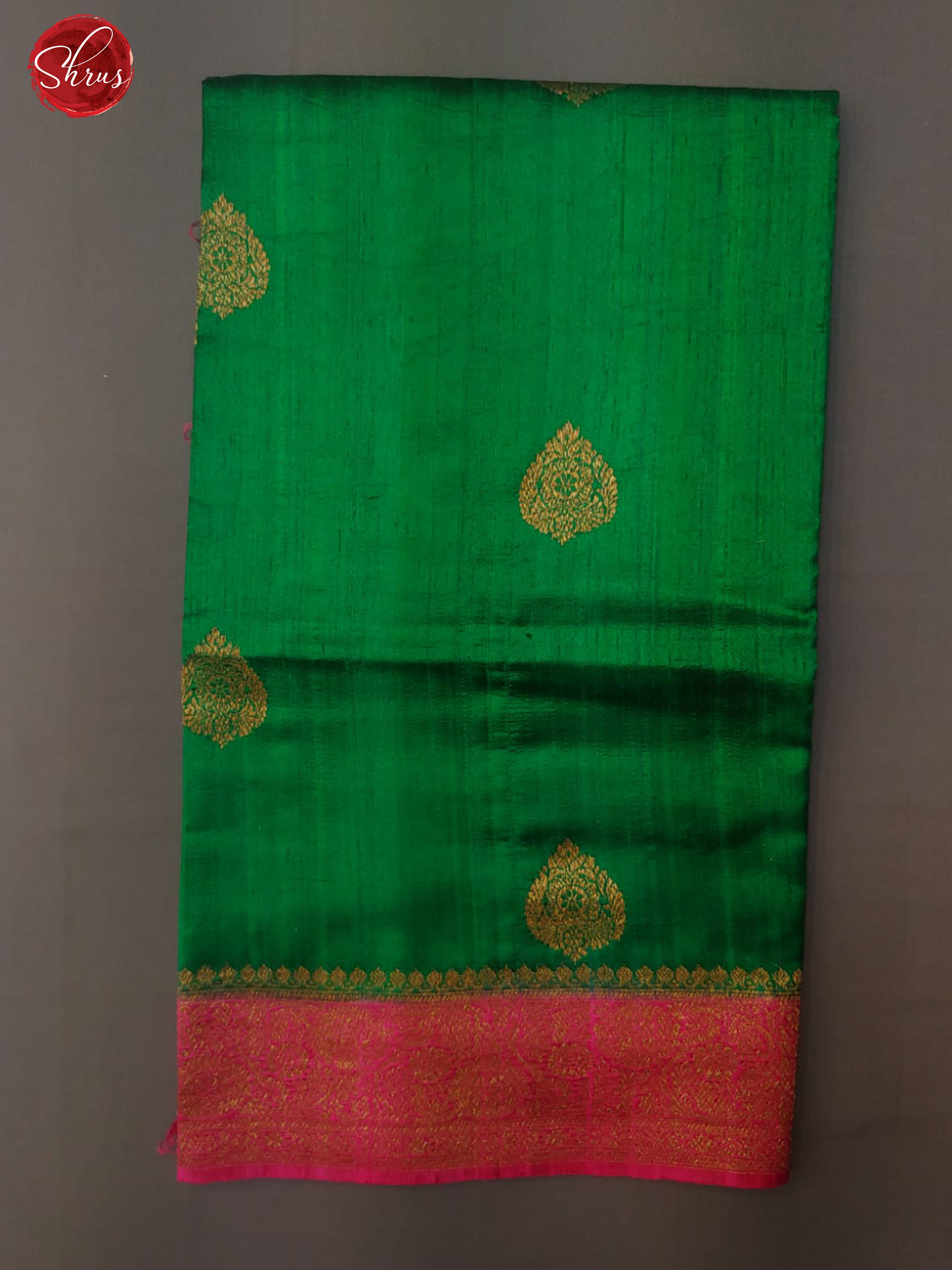 Green & Pink - Dupion with zari floral motifs on the body & Contrast Zari Border - Shop on ShrusEternity.com