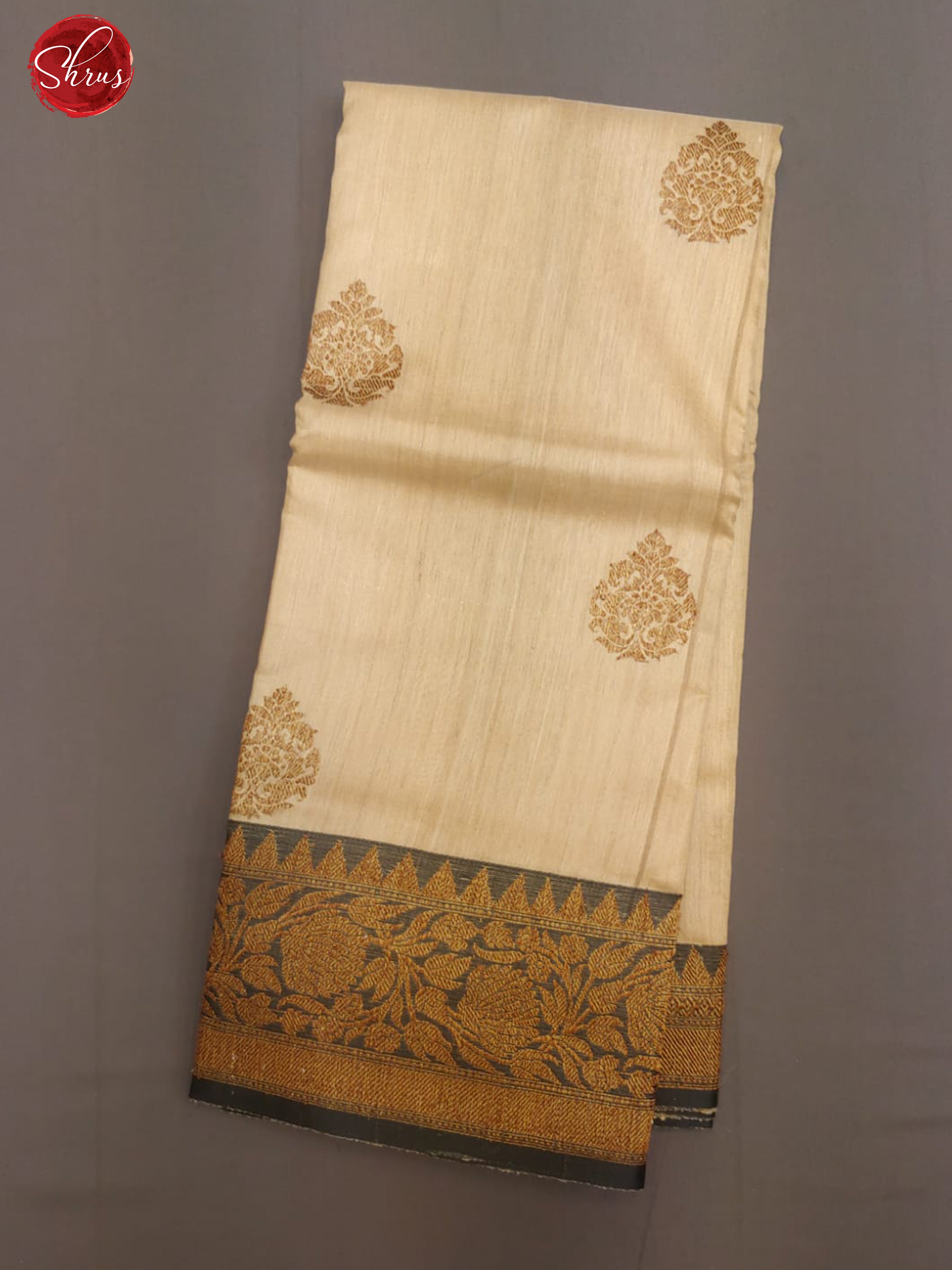 Beige & Black - Dupion with Zari woven floral motifs on the body& Contrast Zari Border - Shop on ShrusEternity.com