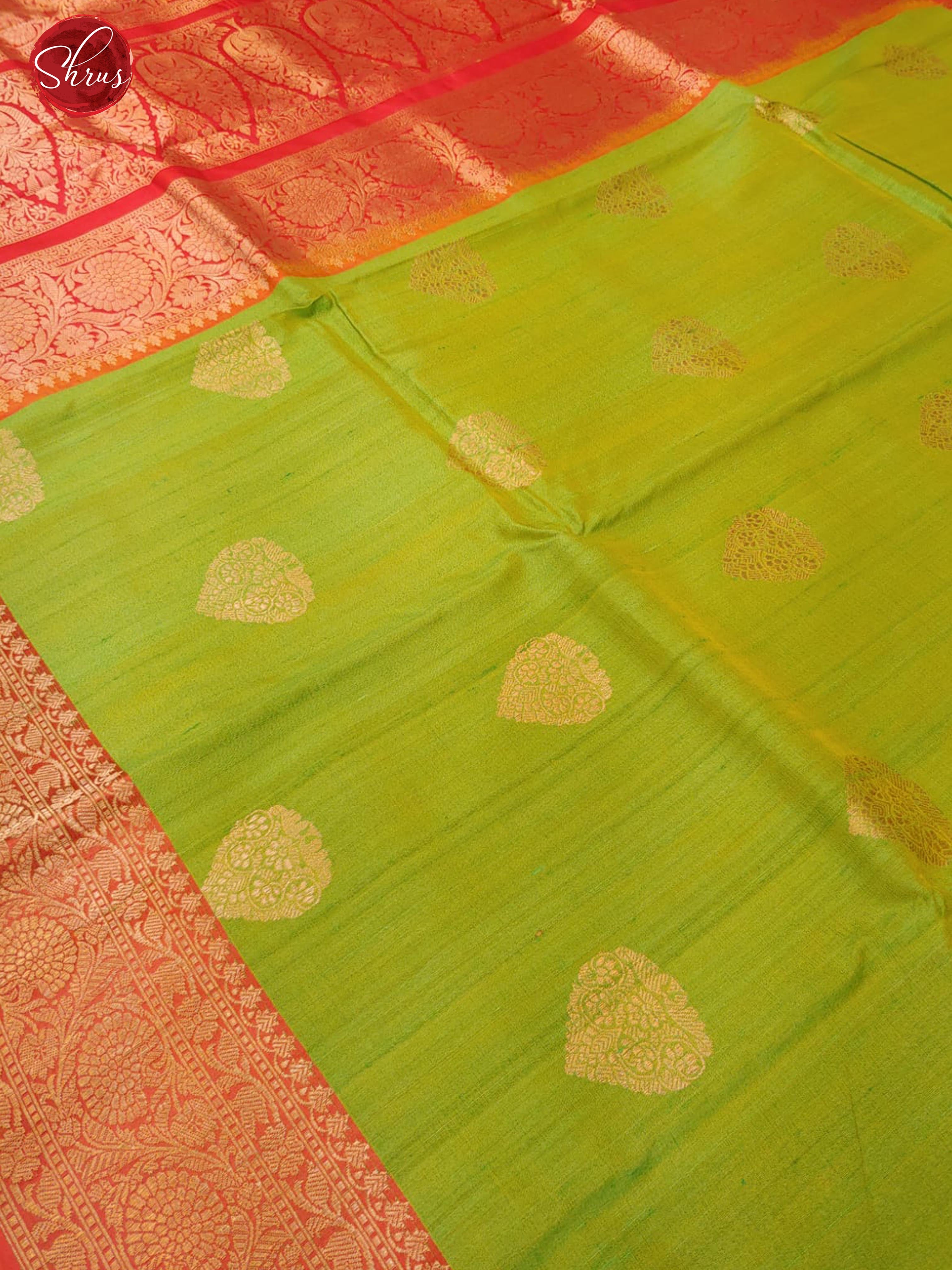 Green & Red - Dupion Silk with zari woven floral motifs on the body & Contrast Zari  Border - Shop on ShrusEternity.com