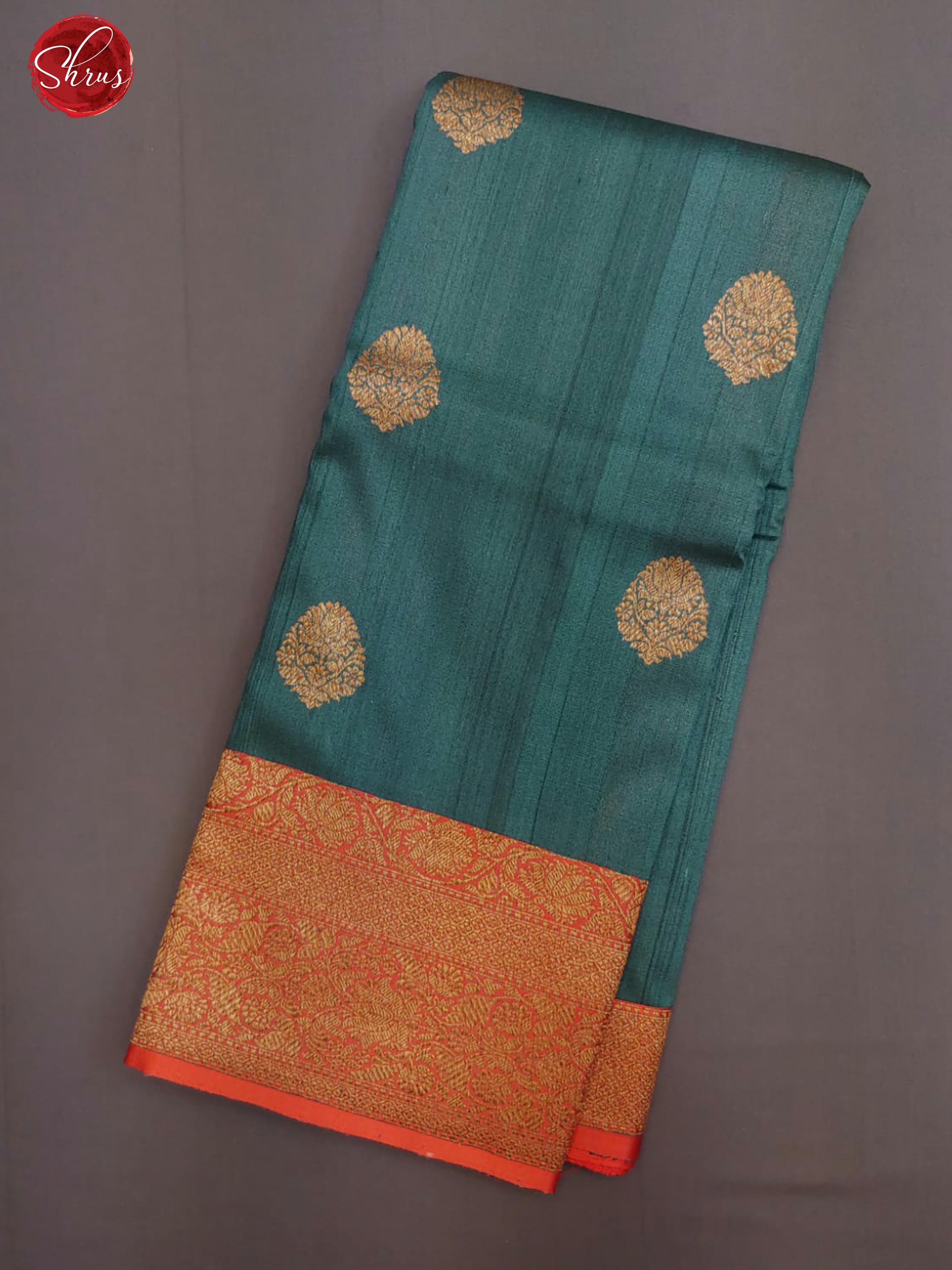 Pastel Green & Red- Dupion Silk with Zari woven floral motifs on the body & Contrast Gold Zari Border - Shop on ShrusEternity.com