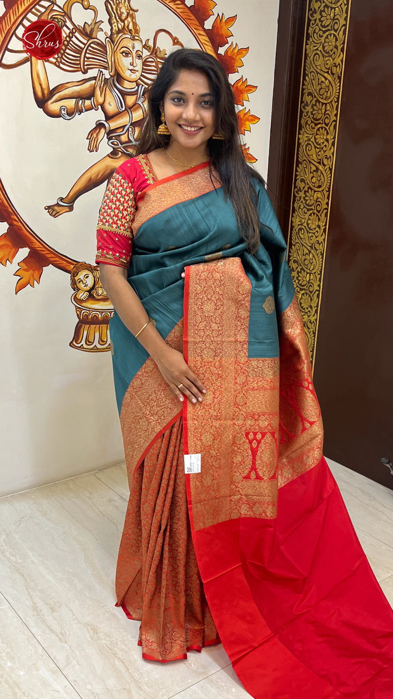 Buy Pastel Green & Red- Dupion Silk with Zari woven floral motifs