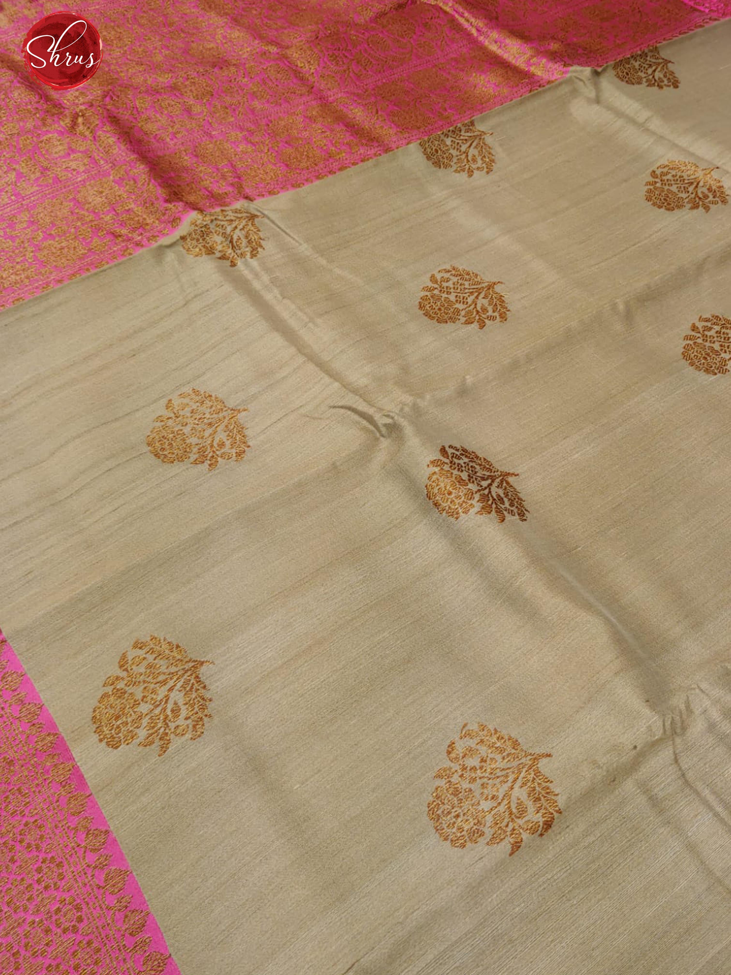 Kashish Grey & Pink - Dupion Silk with Zari woven floral motifs on the body & Contrast Gold Zari Border - Shop on ShrusEternity.com
