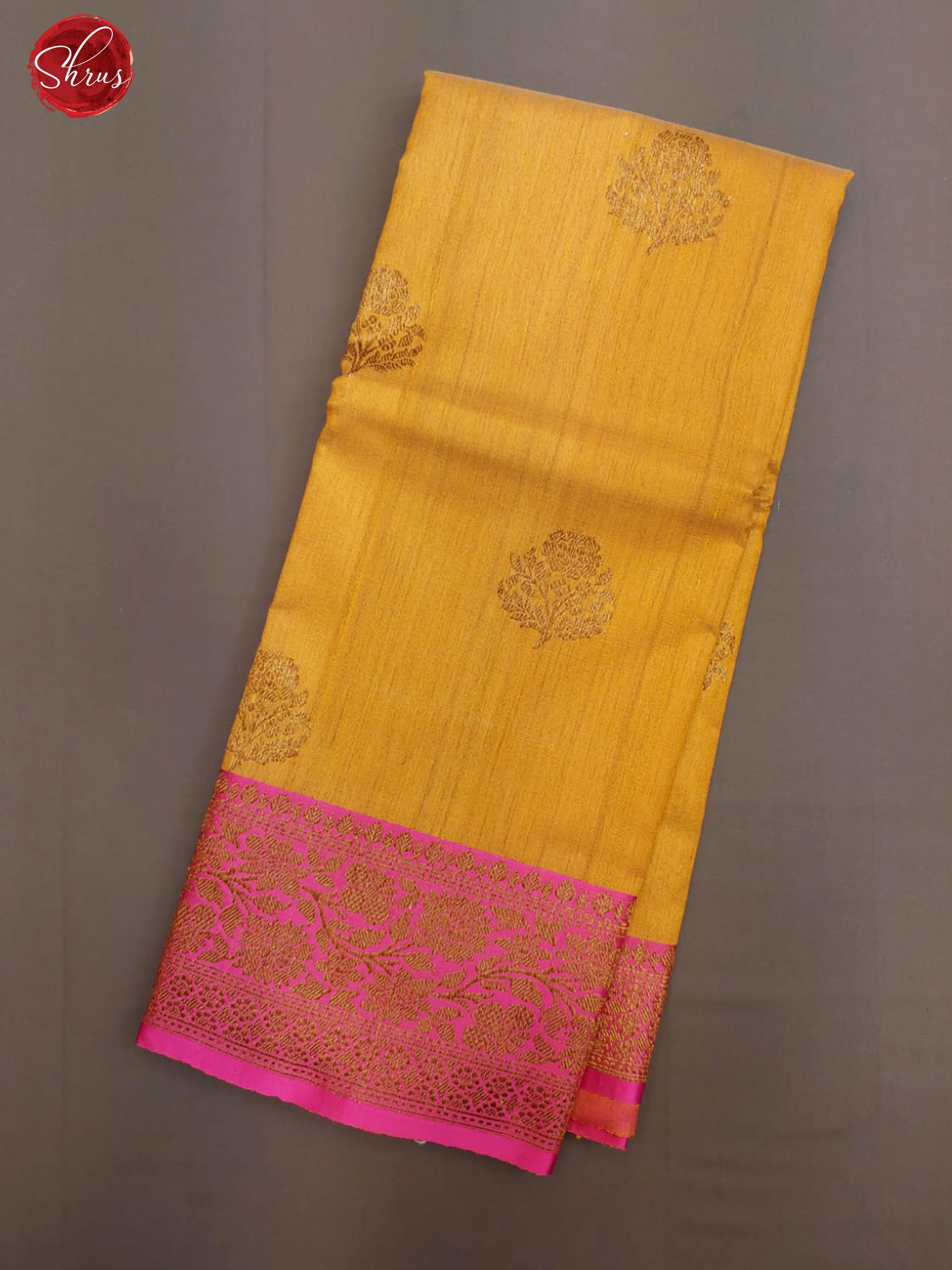 Mustard & Pink - Dupion Silk with zari woven floral motifs on the body & Contrast Gold Zari Border - Shop on ShrusEternity.com