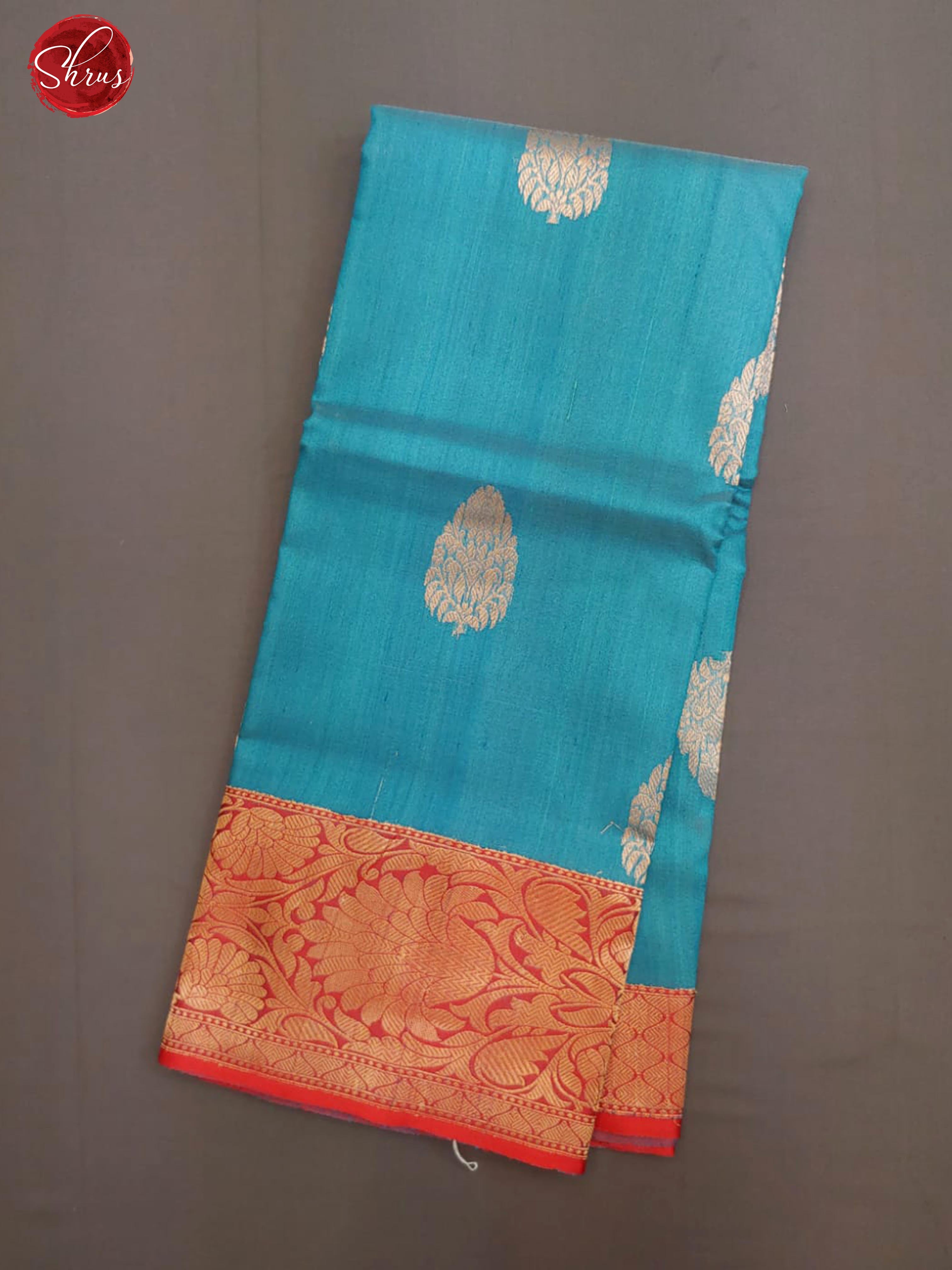 Blue & Red - Dupion Silk with zari woven floral motifs on the body & Contrast Zari Border - Shop on ShrusEternity.com