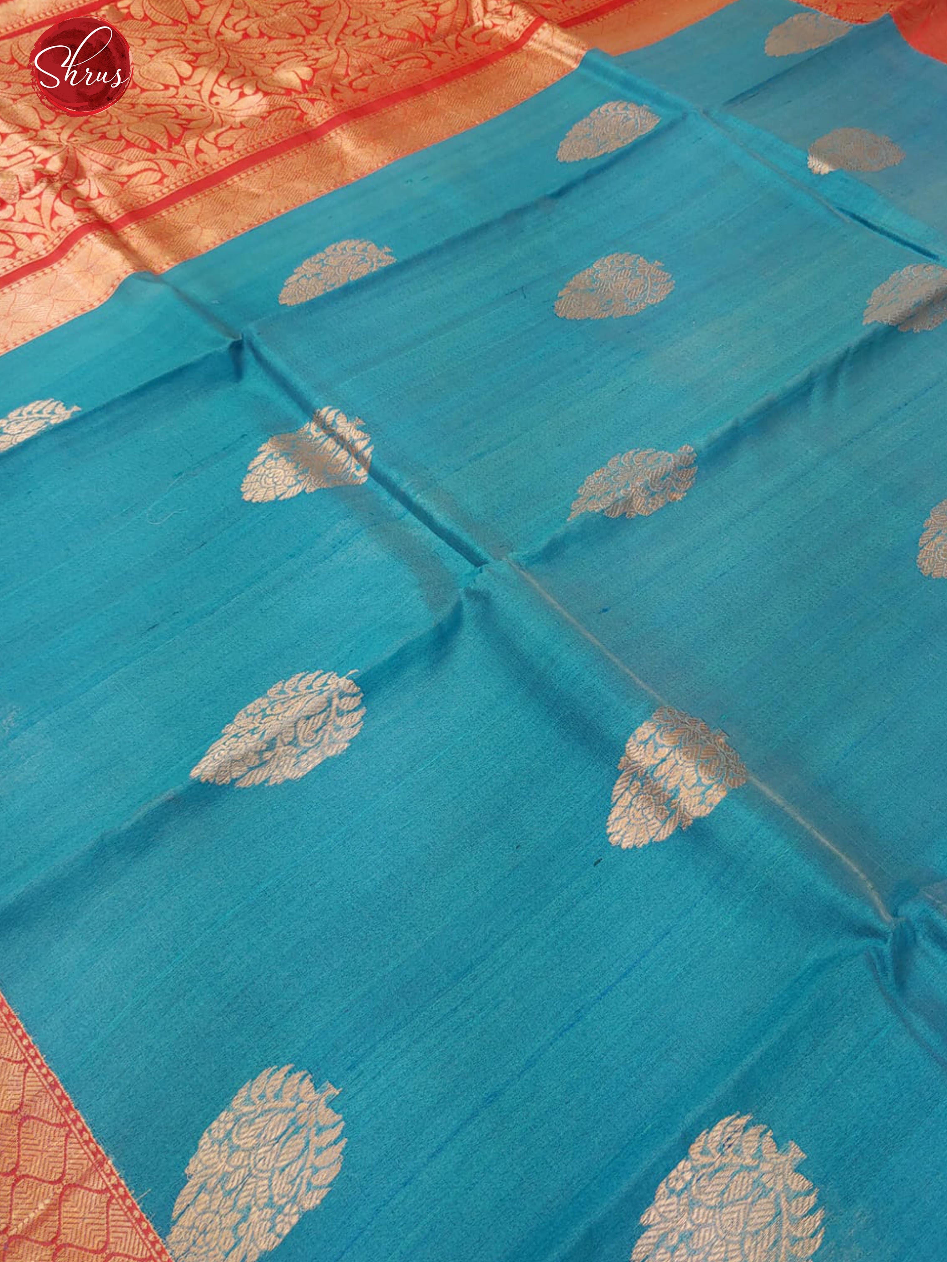 Blue & Red - Dupion Silk with zari woven floral motifs on the body & Contrast Zari Border - Shop on ShrusEternity.com