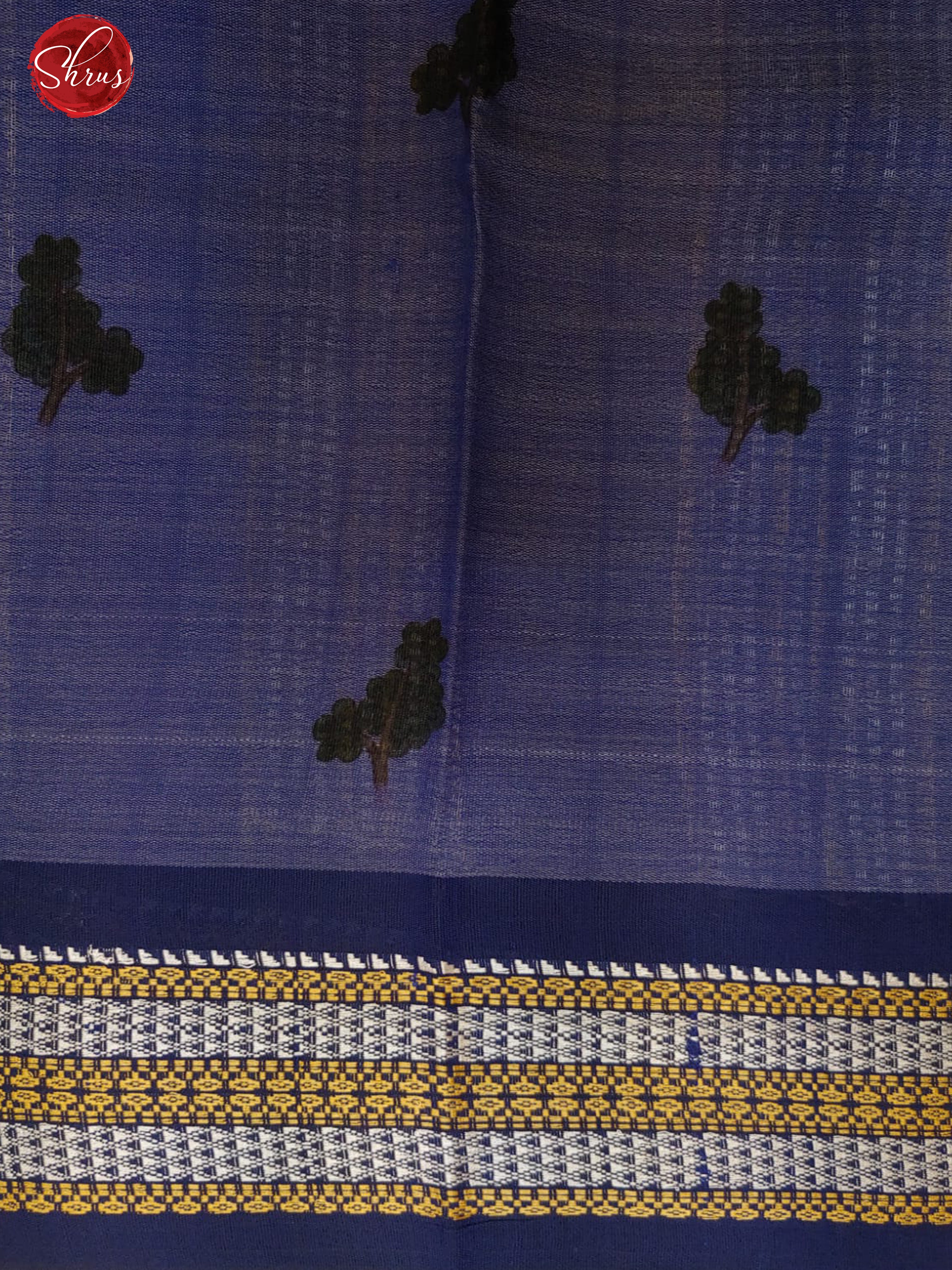 Brown & Blue - Tussar with goddess print on the body & Contrast Zari Border - Shop on ShrusEternity.com
