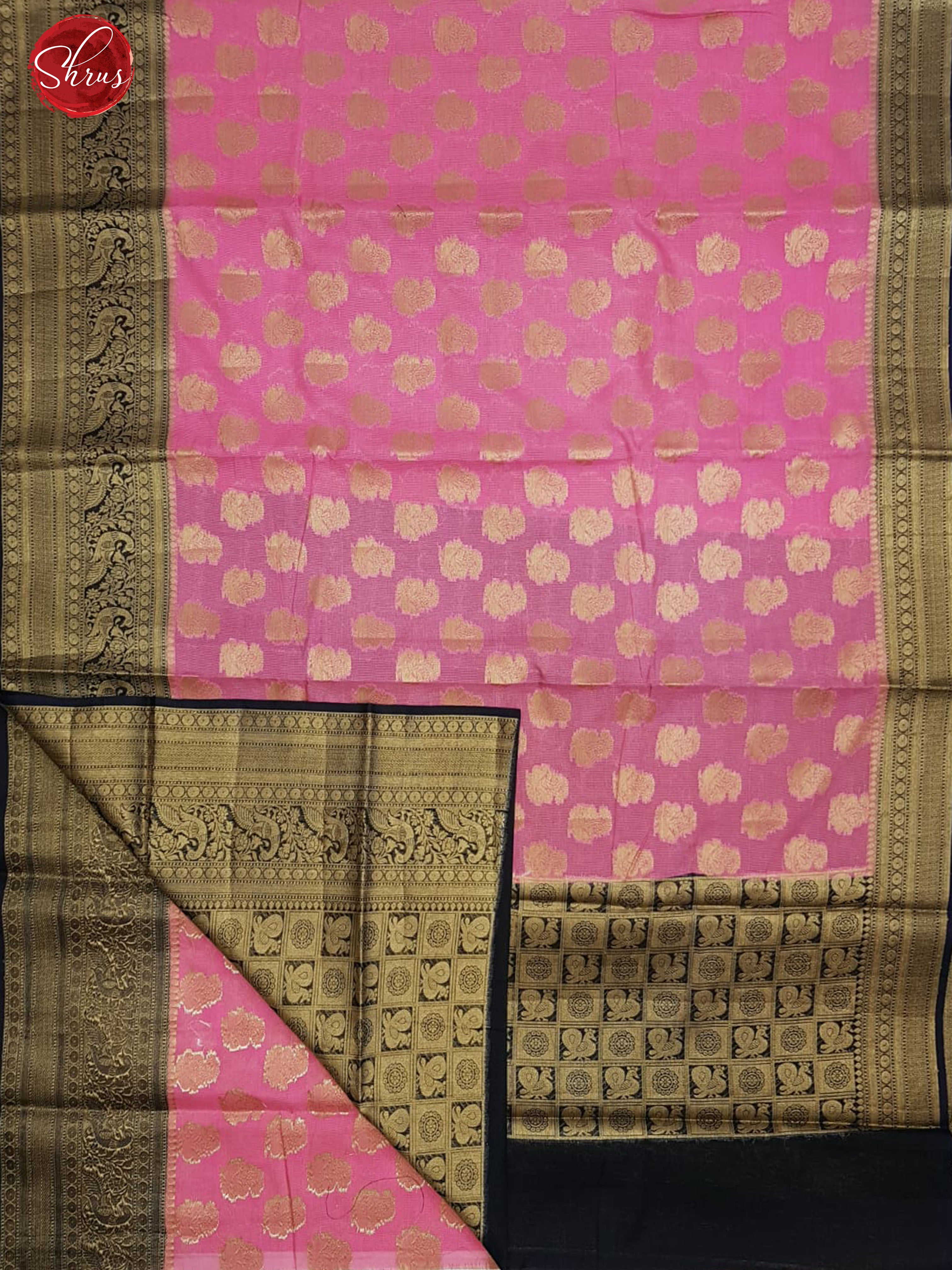 Pink & Blue - Kota Banarasi with zari woven floral buttas on the body& Contrast Zari Border - Shop on ShrusEternity.com