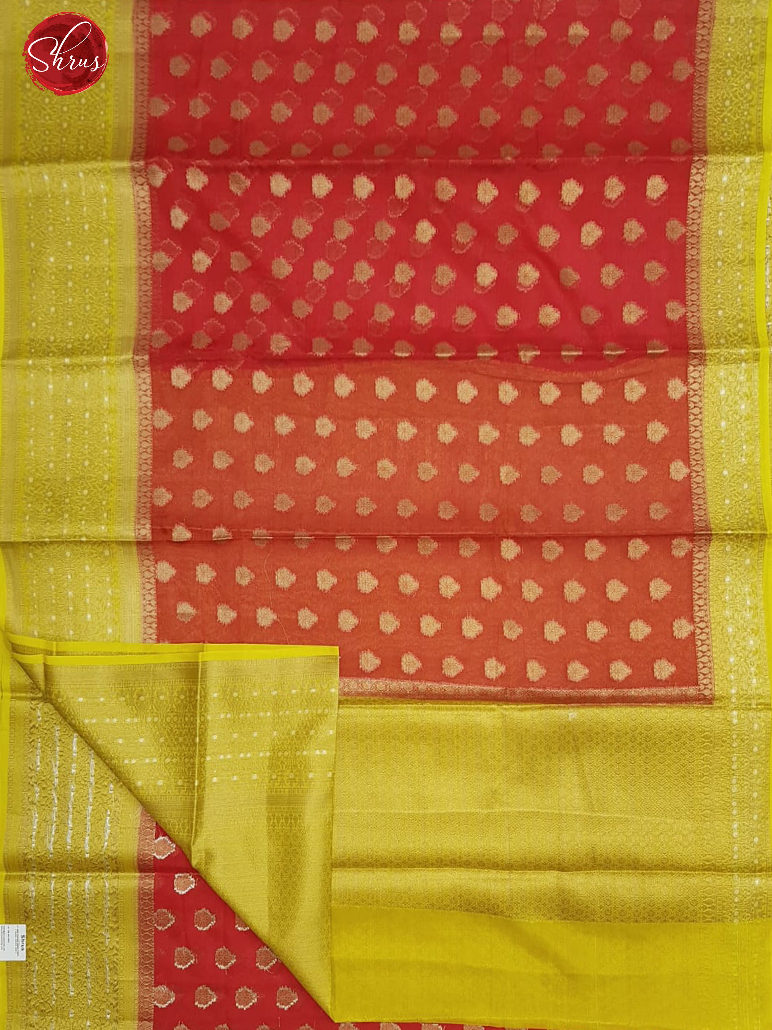 Red & Yellow - Kota Banarasi with zari woven floral buttas on the body & Contrast Zari Border - Shop on ShrusEternity.com