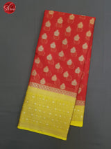 Red & Yellow- Kota Banarasi with zari woven floral buttas on the body & Contrast Zari Border - Shop on ShrusEternity.com