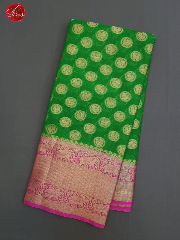 Kalyani cotton saree pink and green with zari woven buttas and